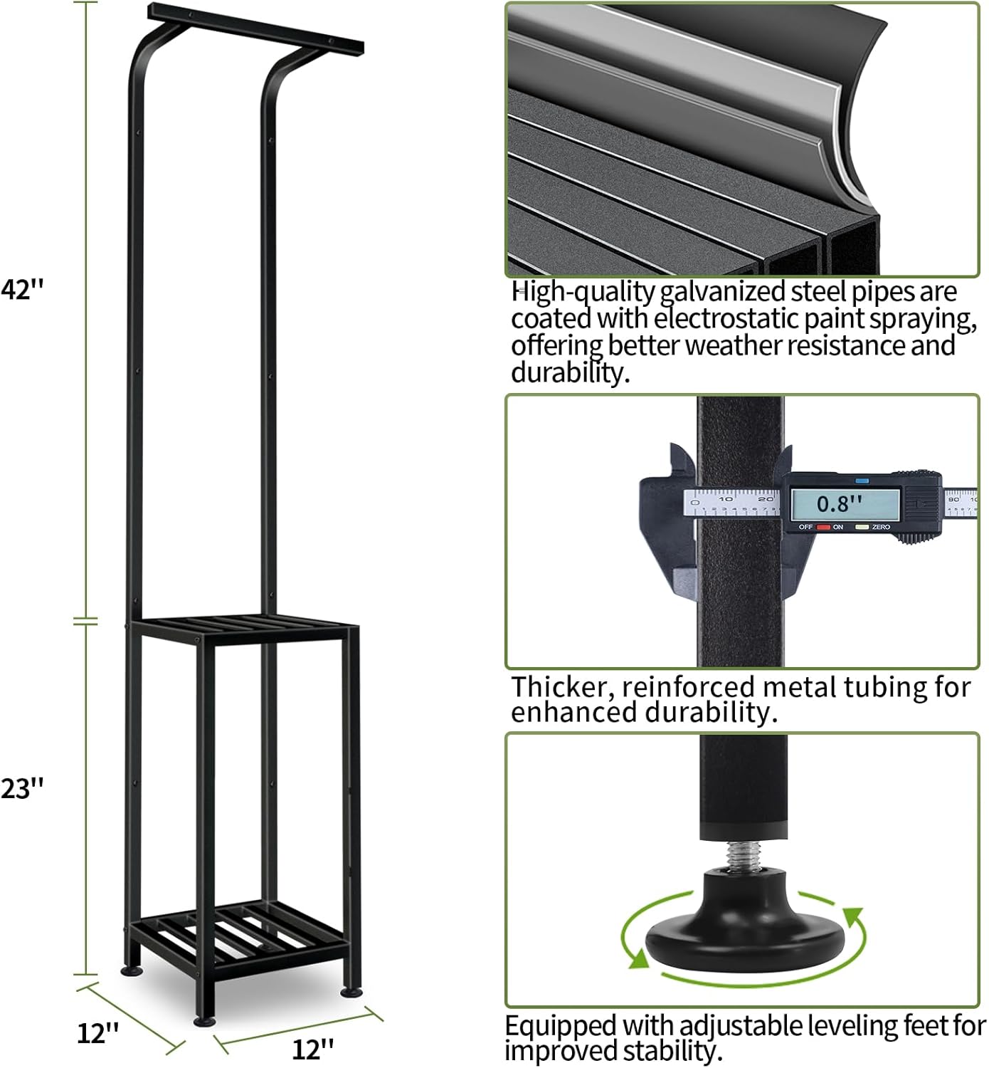 Plant Stand Indoor Outdoor, 65" Tall Plant Stand Outdoor 3 Tiered Hanging Plant Shelf Heavy Duty Flower Stand Multiple Plant Metal Display Rack for Living Room Garden Balcony