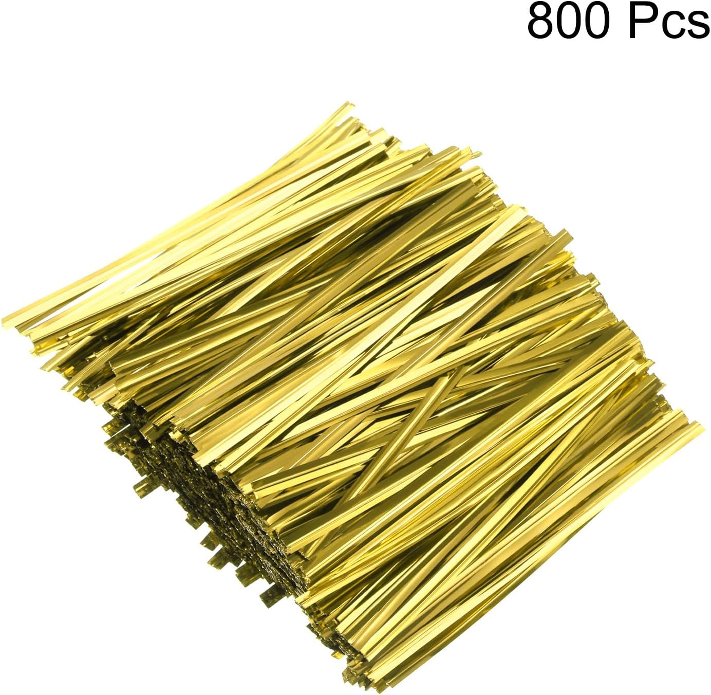 HARFINGTON 800pcs Bag Twist Ties 4" Reusable Plastic Metallic Twist Ties Wire Cable Ties for Party Bread Candy Cake, Gold Tone