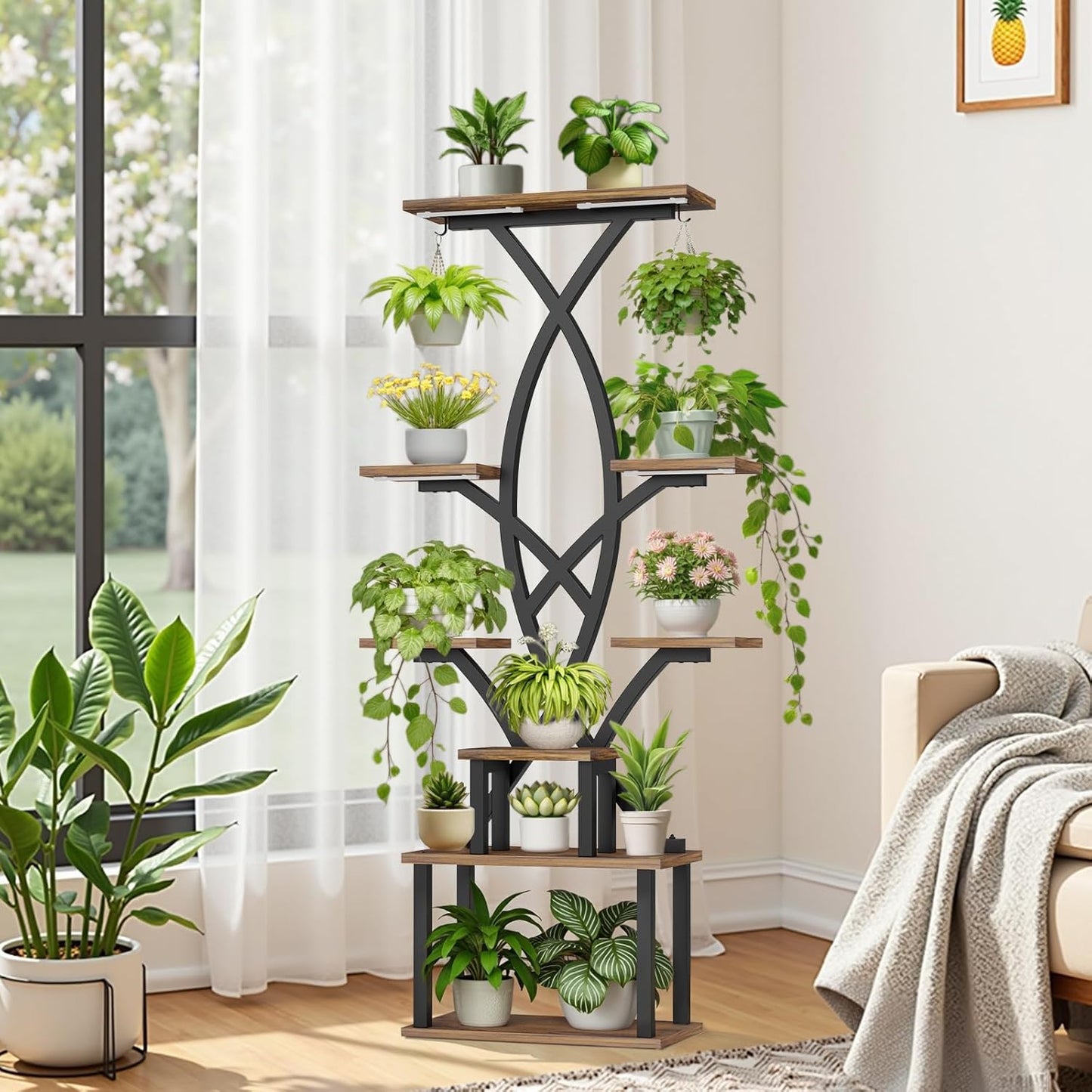 Plant Stand Indoor with Grow Lights - 8 Tiered Plant Shelf with Storage Drawer, 65" Tall Plant Shelf with Grow Light & 2 Hooks, Corner Plant Stand for Indoor Plants, Metal Plant Holder for Home, Patio