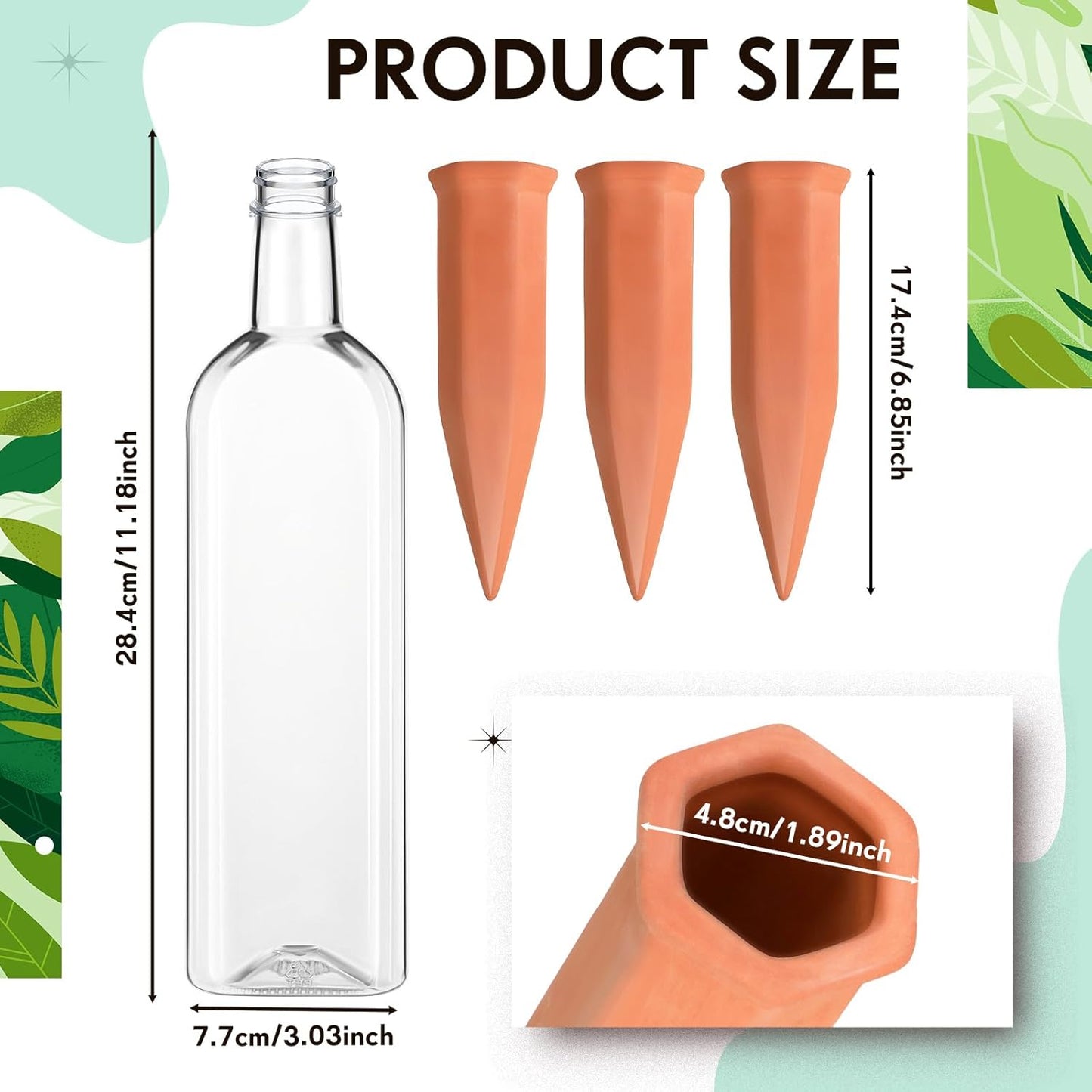 Dandat 20 Pcs 34oz Plant Watering Devices Include Terracotta Self Watering Spikes with 1000ml Plastic Bottles Slow Release Vacation Insert Automatic Plant Waterer Self Water Planter for Garden