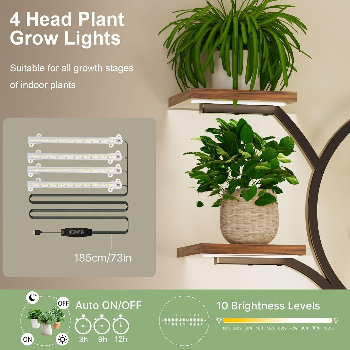 65" Tall Plant Stand Indoor with Grow Light - 11 Tier Tall Metal Shelf for Multiple Potted Plants,Space-Saving Indoor Plant Rack ,Corner Flower Plant Holder for Living Room, Patio