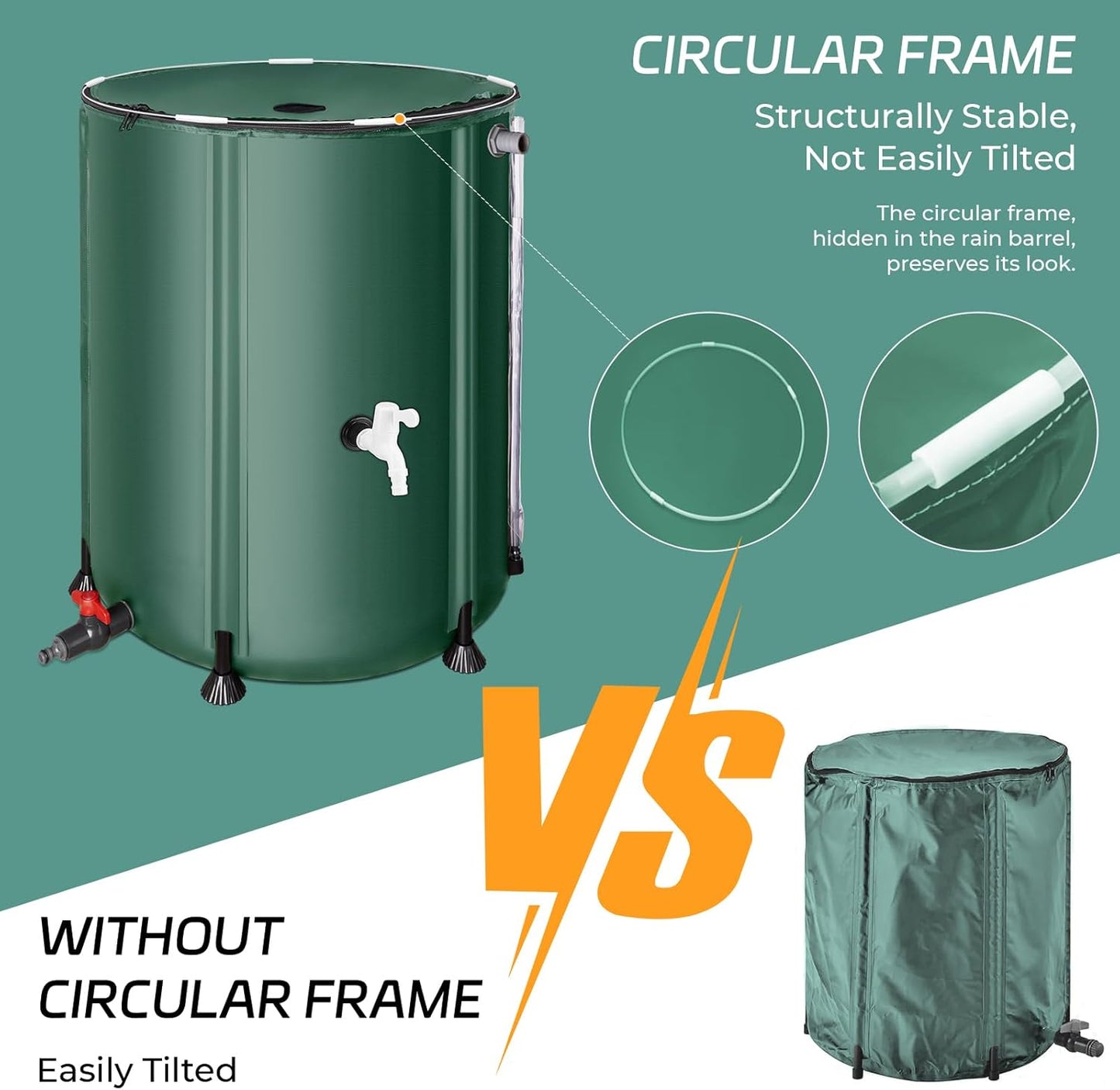 Rain Barrels to Collect Rainwater from Gutter - Portable Water Storage Tank Water Barrel Rainwater Collection System Rain Catcher Include Filter Two Spigots and Overflow Kit (66 Gallon, Green)