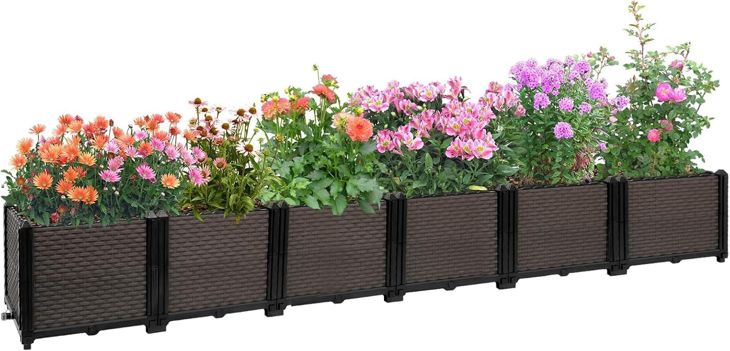 Large Raised Planter Box Outdoor Self Watering 94.4"x15.7"x14.2", Deep Raised Garden Bed - Elevated Garden Box with Drainage Plug, Rectangular Garden Planter Perfect for Patio Balcony Deck