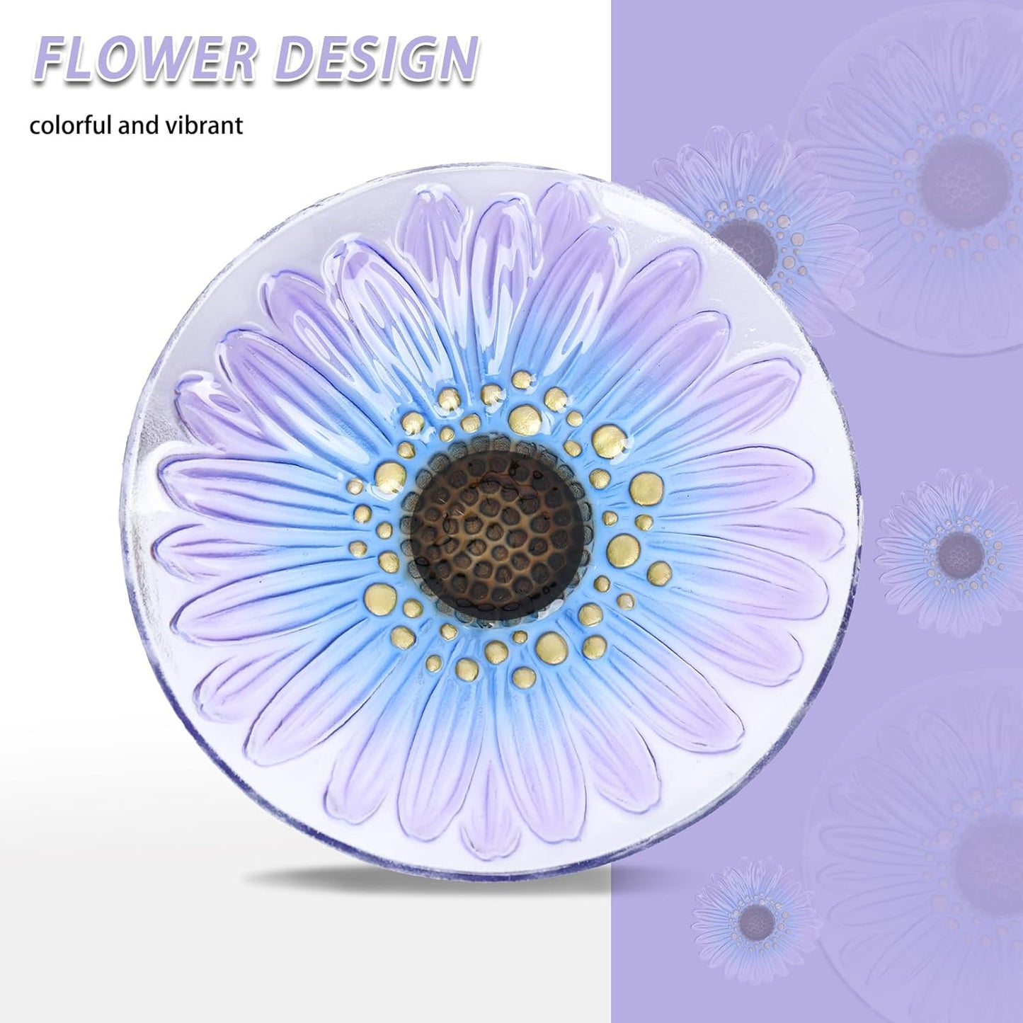 MUMTOP Bird Baths for Outdoors, Glass Bird Bath Stake, Purple Daisy Birdbaths & Support, Bee Baths for Garden, Outside, Lawn, Outdoor Decor