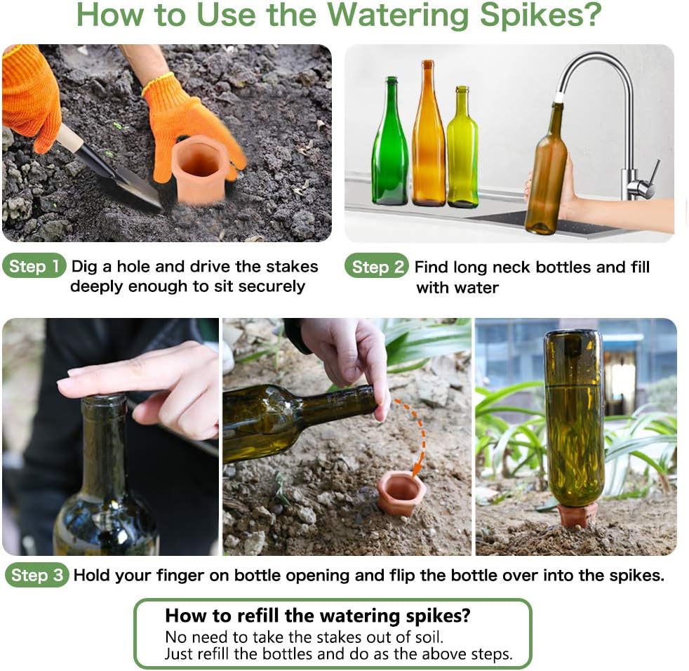 Automatic Plant Waterers for Vacations, 4 Pack Terracotta Self Watering Spikes for Wine Bottles Indoor & Outdoor Plants