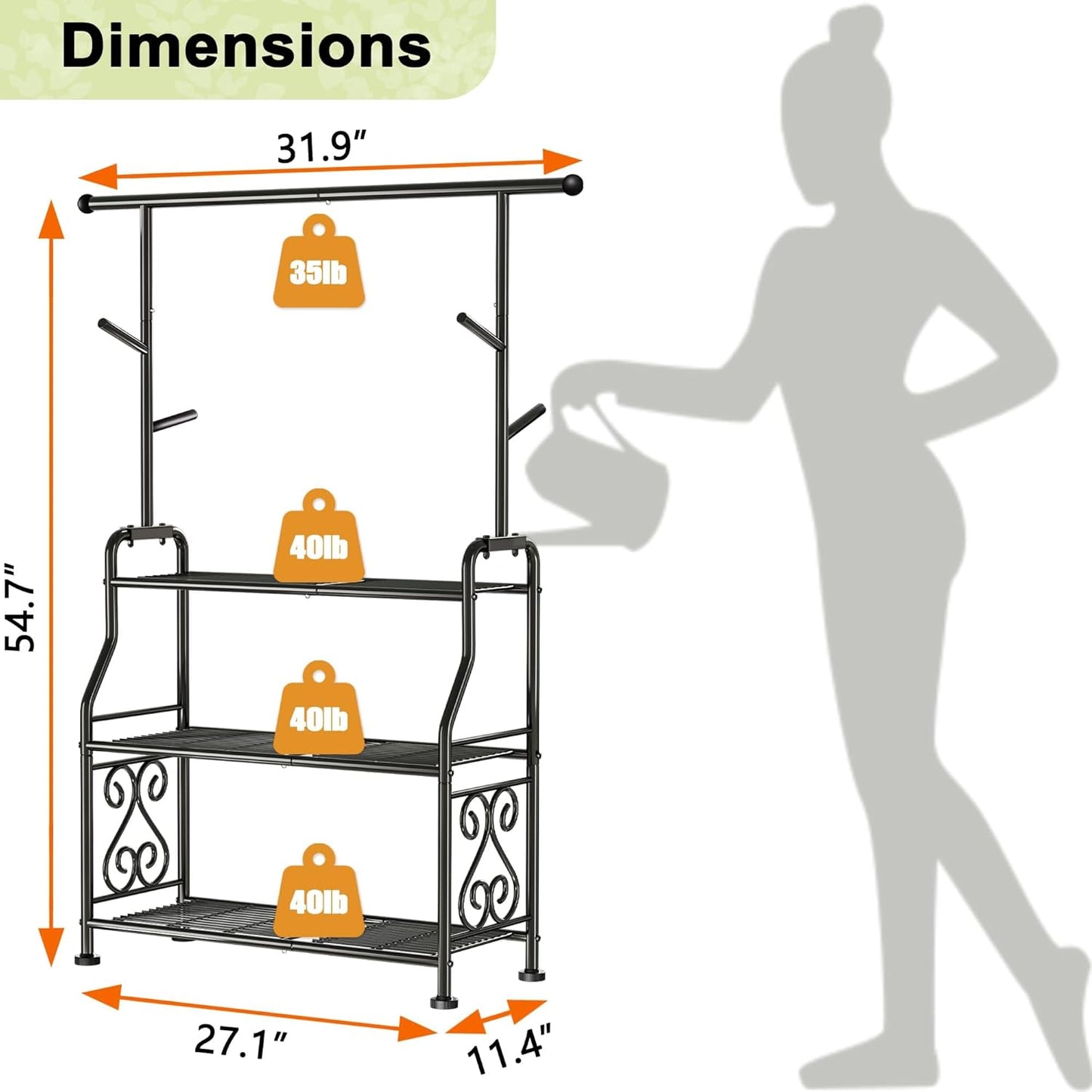 GIOTORENT Plant Stand Indoor, 3-Tier Heavy Duty Metal Shelf for Patio & Indoor, Tall Plant Holds 14+ Plants with 5 Hooks, Rust-Proof Plant Holder for Garden, Balcony, Living Room, Black