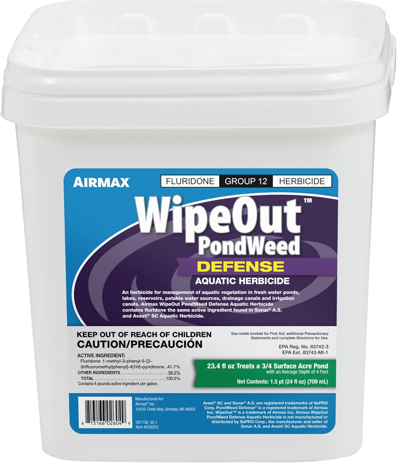 Airmax Wipeout Pond Weed Defense, Herbicide & Aquatic Weed Control, Controls Duckweed & Other Unwanted Submerged & Floating Vegetation, Easy-to-Use & Long Lasting, All-Season Treatment - 24 Ounce