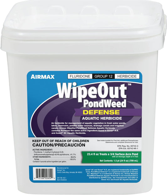 Airmax Wipeout Pond Weed Defense, Herbicide & Aquatic Weed Control, Controls Duckweed & Other Unwanted Submerged & Floating Vegetation, Easy-to-Use & Long Lasting, All-Season Treatment - 24 Ounce