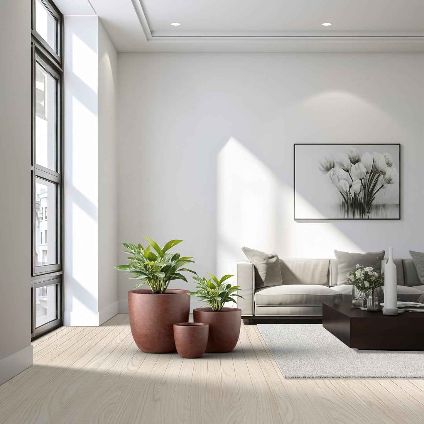 Kante 18",14",10" Dia Concrete Round Planters (Set of 3), Outdoor Indoor Large Planter Pots with Drainage Hole and Rubber Plug for Home Patio Garden, Rusty