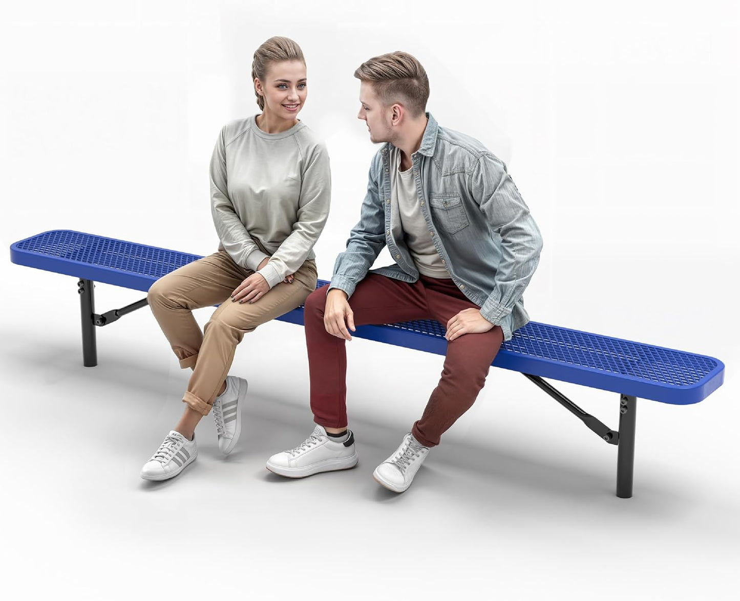 Heavy-Duty Outdoor Metal Bench, Thermoplastic-Coated, Inground, Weatherproof, Commercial-Grade for Parks, Gardens, Patios, Stores & More (8 Ft - Inground, Blue)