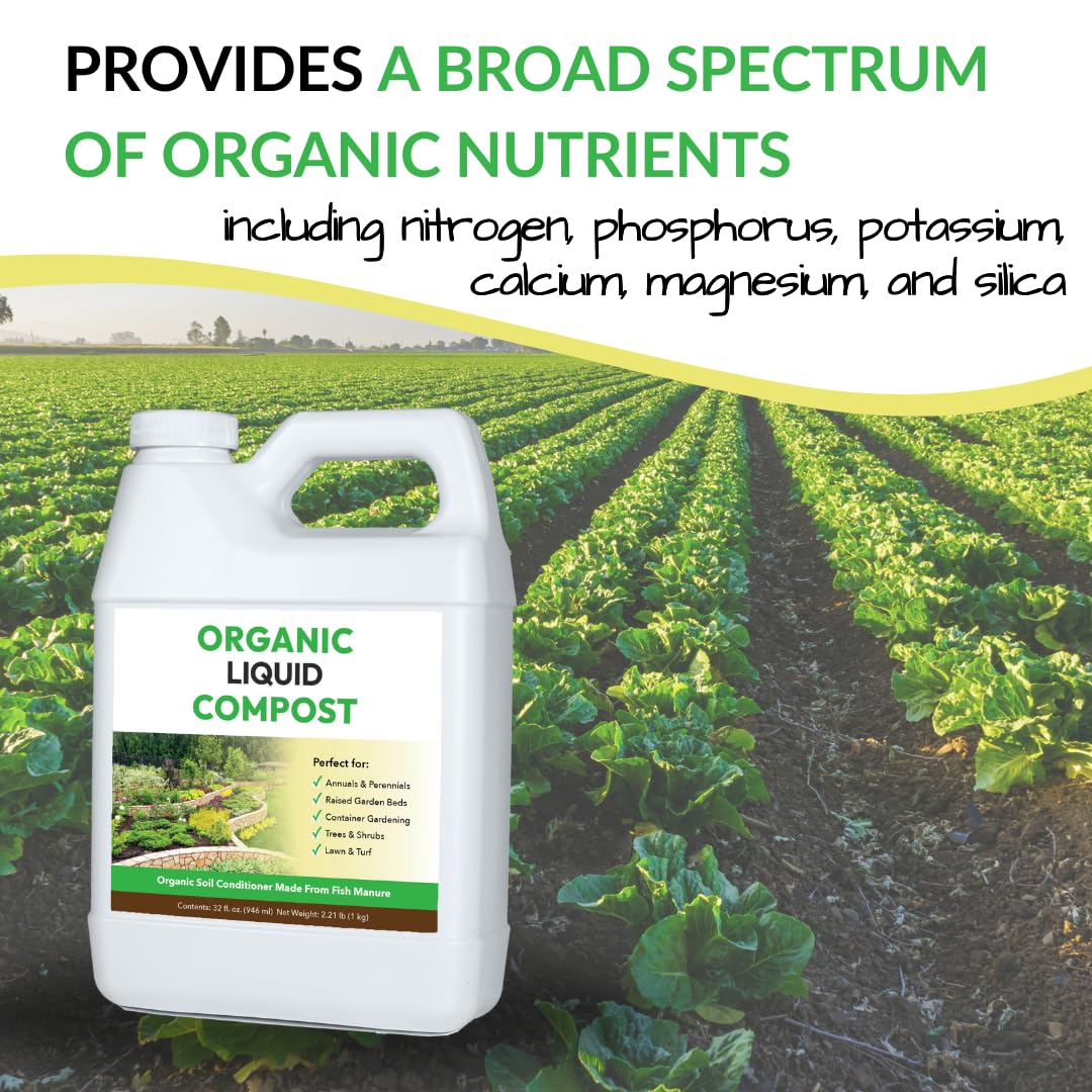 Organic Liquid Compost: Fast-Acting Alternative to Messy and Smelly Composting | Compost Tea Concentrate Perfect for Brewing Compost Teas (1 Gallon, Treats Up to 20,000 Sq.Feet)