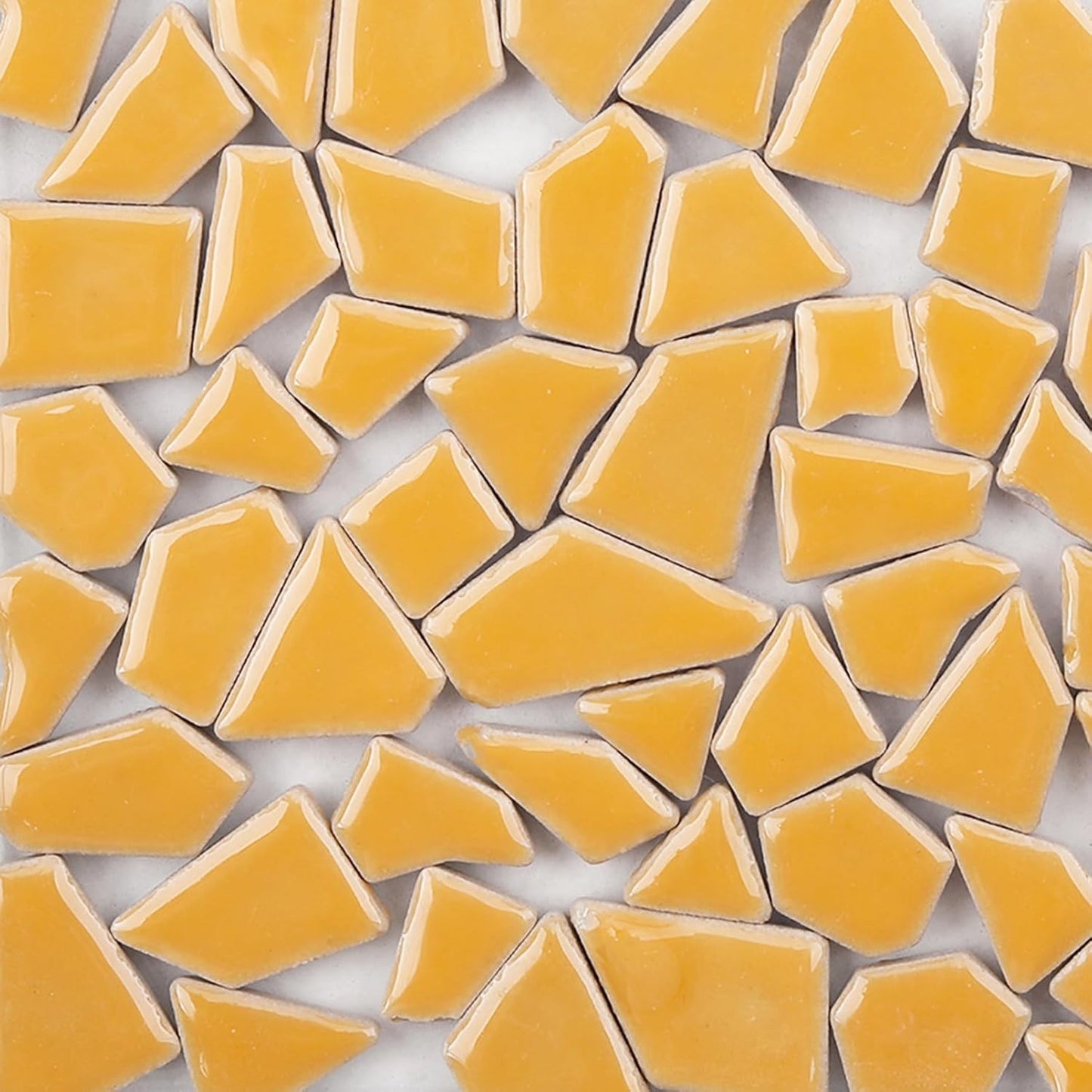 200g Pack of Mosaic Tile Supplies for DIY Crafts, Plates, Picture Frames, Flowerpots, Handmade Jewelry - Irregular Size Triangles Trapezoids Polygons Ceramic Decorative Tiles (Light Orange)