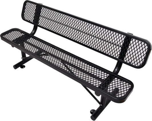 Heavy-Duty Park Bench or Table for Outside - Black Coated Outdoor Furniture Steel Bench, Commercial-Grade Outdoor Benches Weatherproof for Park, Patio, Porch (Black, 6FT (with Backrest))