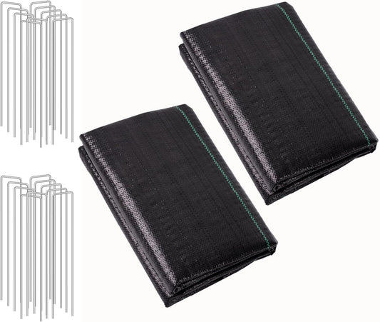 LIUJIAYI 2.4oz-2 Pack 3FTx50FT + 20 Pegs Weed Barrier Landscape Fabric - Durable Weed Block Ground Cover Mat, Woven Geotextile for Underlayment, Commercial Driveway Stabilization, Weed Control Cloth