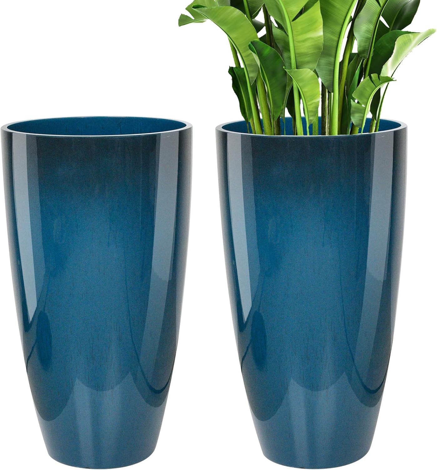 21 inch Tall Planter, Indoor Outdoor Planter Set of 2 Tall Outdoor Planters for Porch Large Planter Pot with Drainage Hole for Home Garden Front Door (Blue)