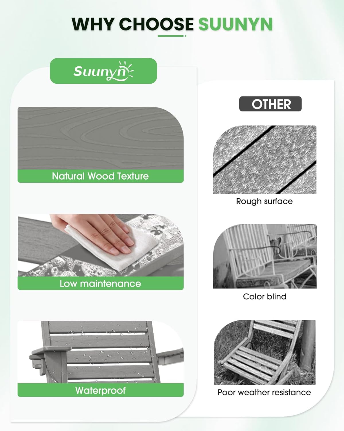 Adirondack Chairs Set of 4, Outdoor Fire Pit Chairs, HDPE All-Weather Adirondack Chairs with Cup Holder, Lawn Chair for Deck, Patio, Garden (Grey)