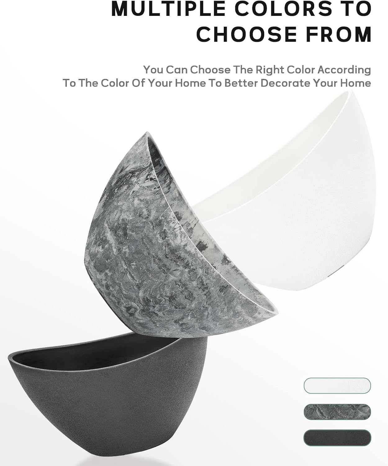 LaDoVita Plant Pots with Drainage Holes, 12 Inch Large Planters for Indoor Plants, Plastic Flower Pots Outdoor, Set of 2 Pack, Frosted Black