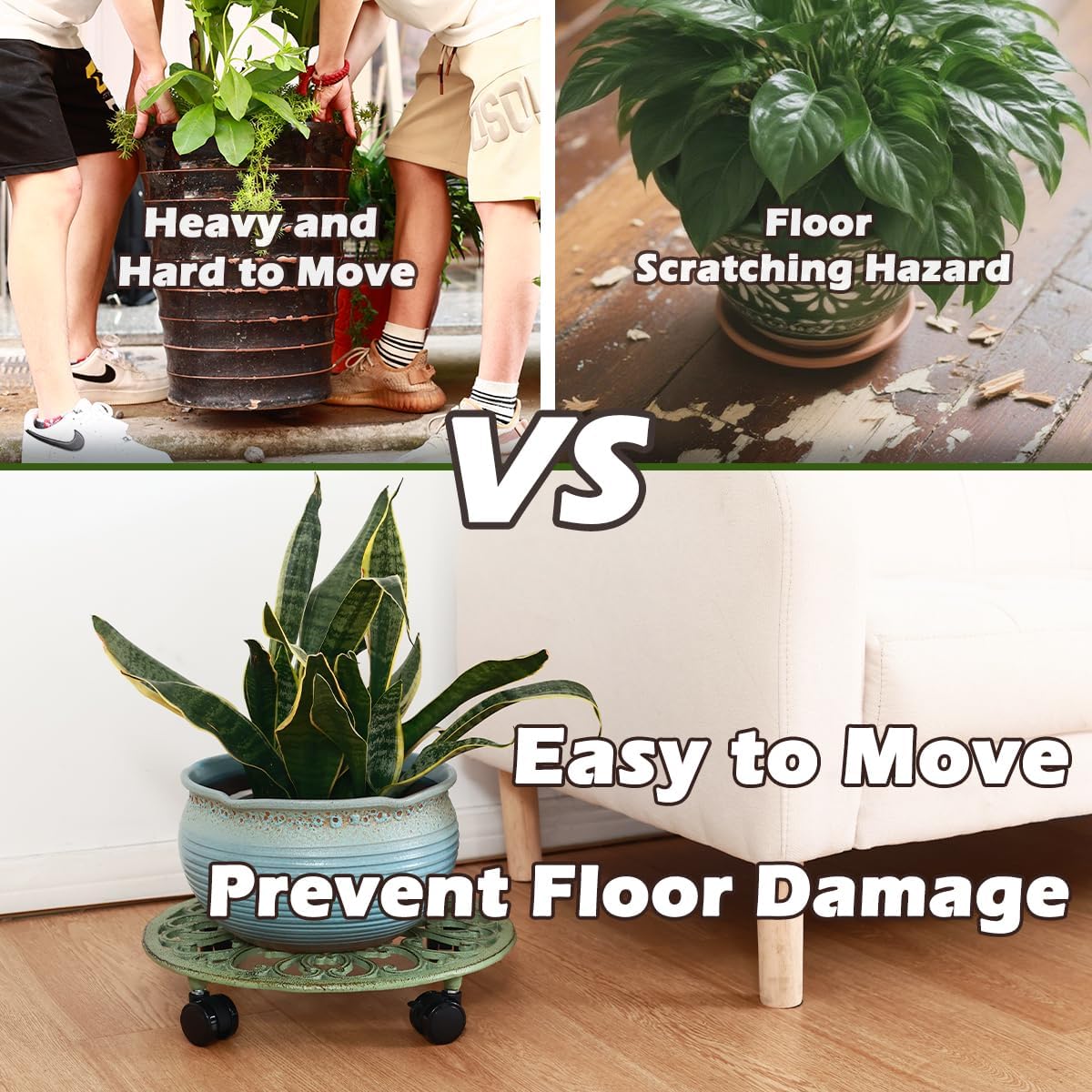 14 Inch Rolling Plant Stand with Wheels Metal Plant Caddy with Wheels Heavy Duty Round Plant Stand Indoor Iron Plants Rollers for Plants, Retro Green Plant Dolly 1 Pack