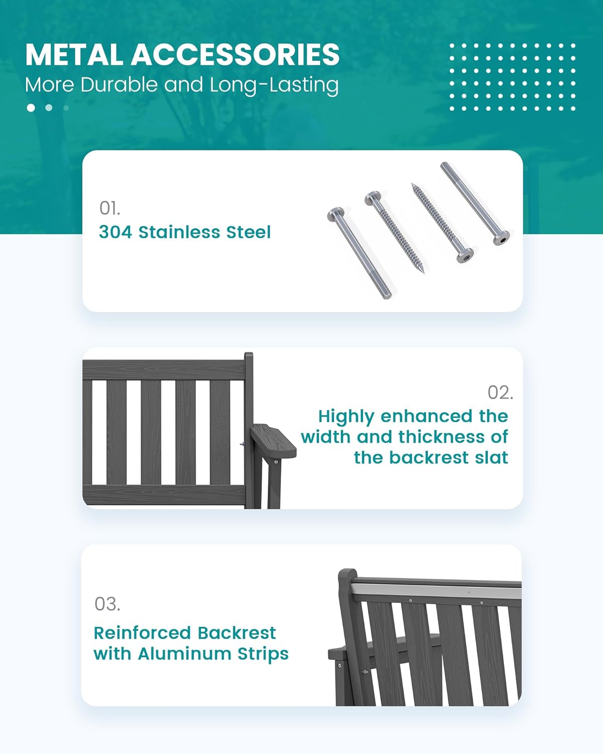SERWALL Outdoor Bench, HDPE Outdoor Benches Weatherproof, 2-Person Garden Bench with 660 lbs Weight Capacity, Patio Benches for Outdoors, Garden, Porch, Backyard and Park, Grey, 6 Pack