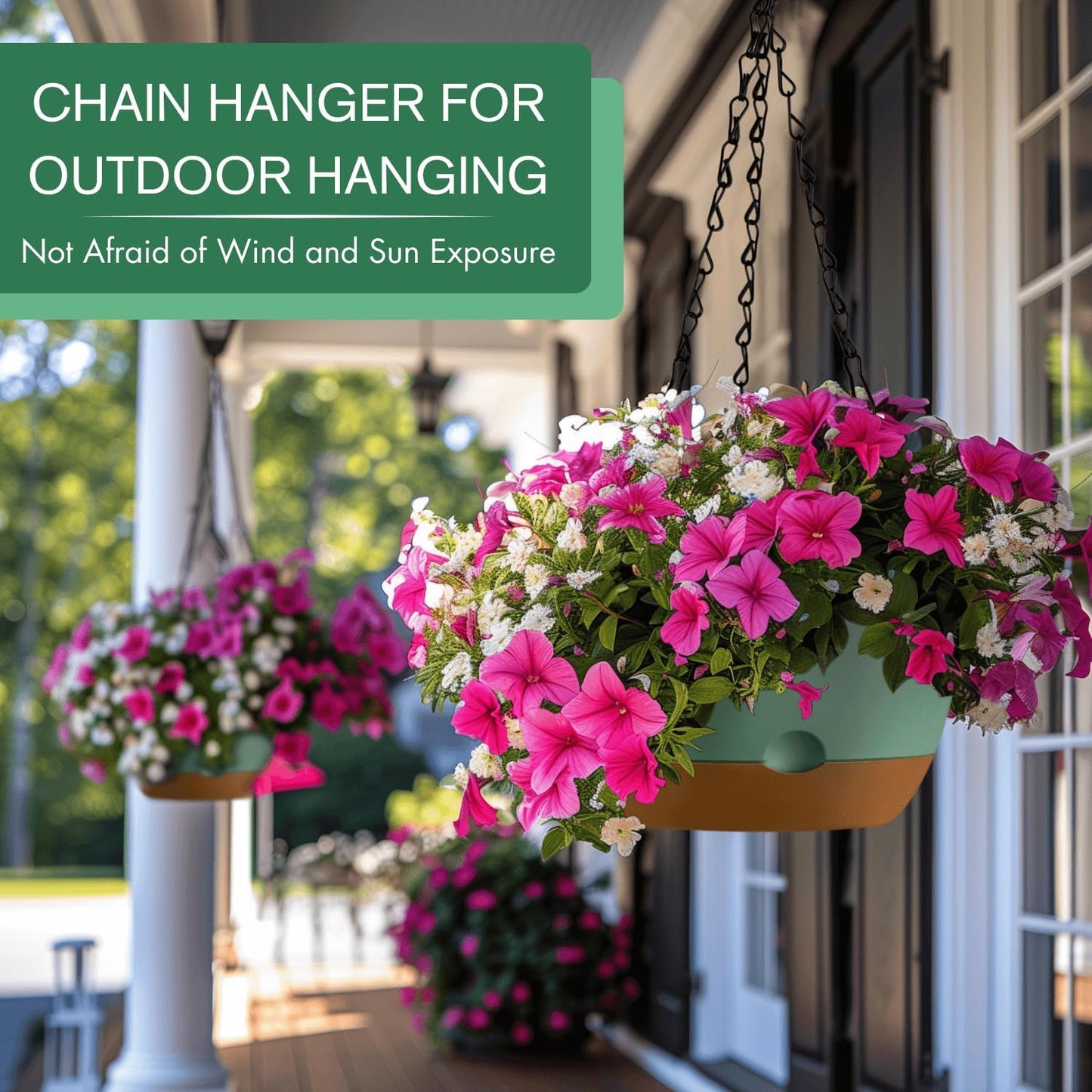 Set of 2-10 Inch Hanging Planters for Indoor Plants with Self-Watering Includes Hanging Pots for Plants, Outdoor Hanging Plant Pot with Drainage, and 2 Types of Baskets Hangers (Green, 10inch)