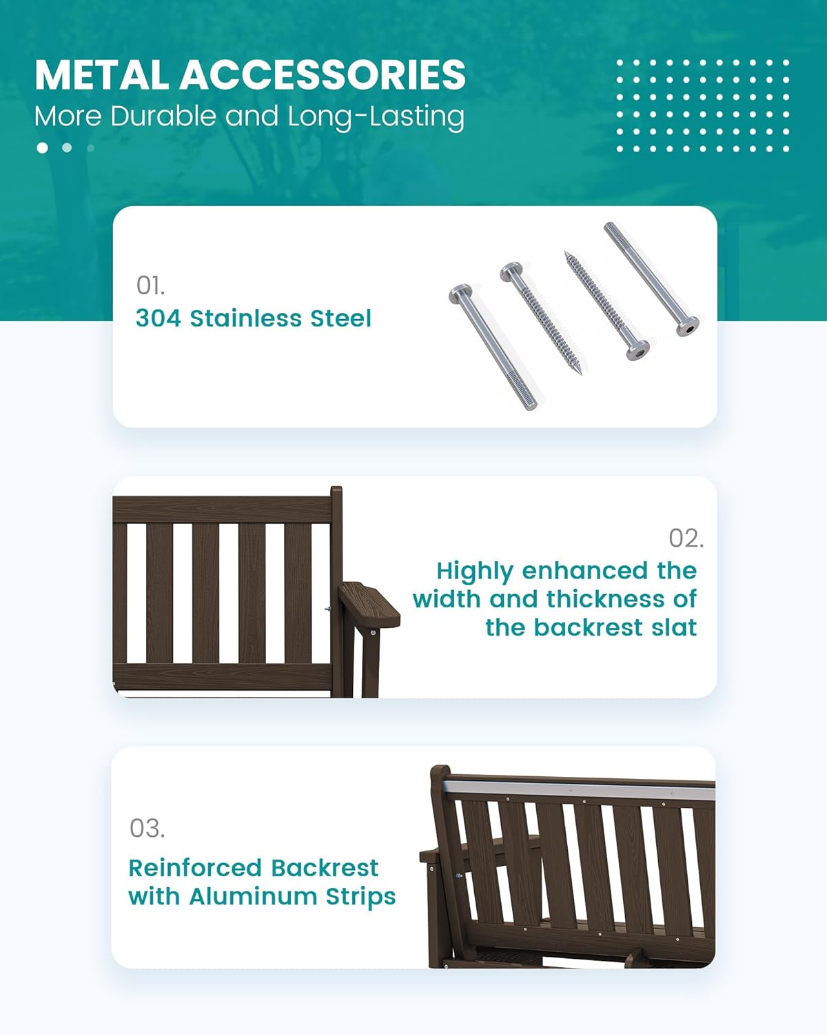 SERWALL Outdoor Bench, HDPE Outdoor Benches Weatherproof, 2-Person Garden Bench with 660 lbs Weight Capacity, Patio Benches for Outdoors, Garden, Porch, Backyard and Park, Coffee, 6 Pack