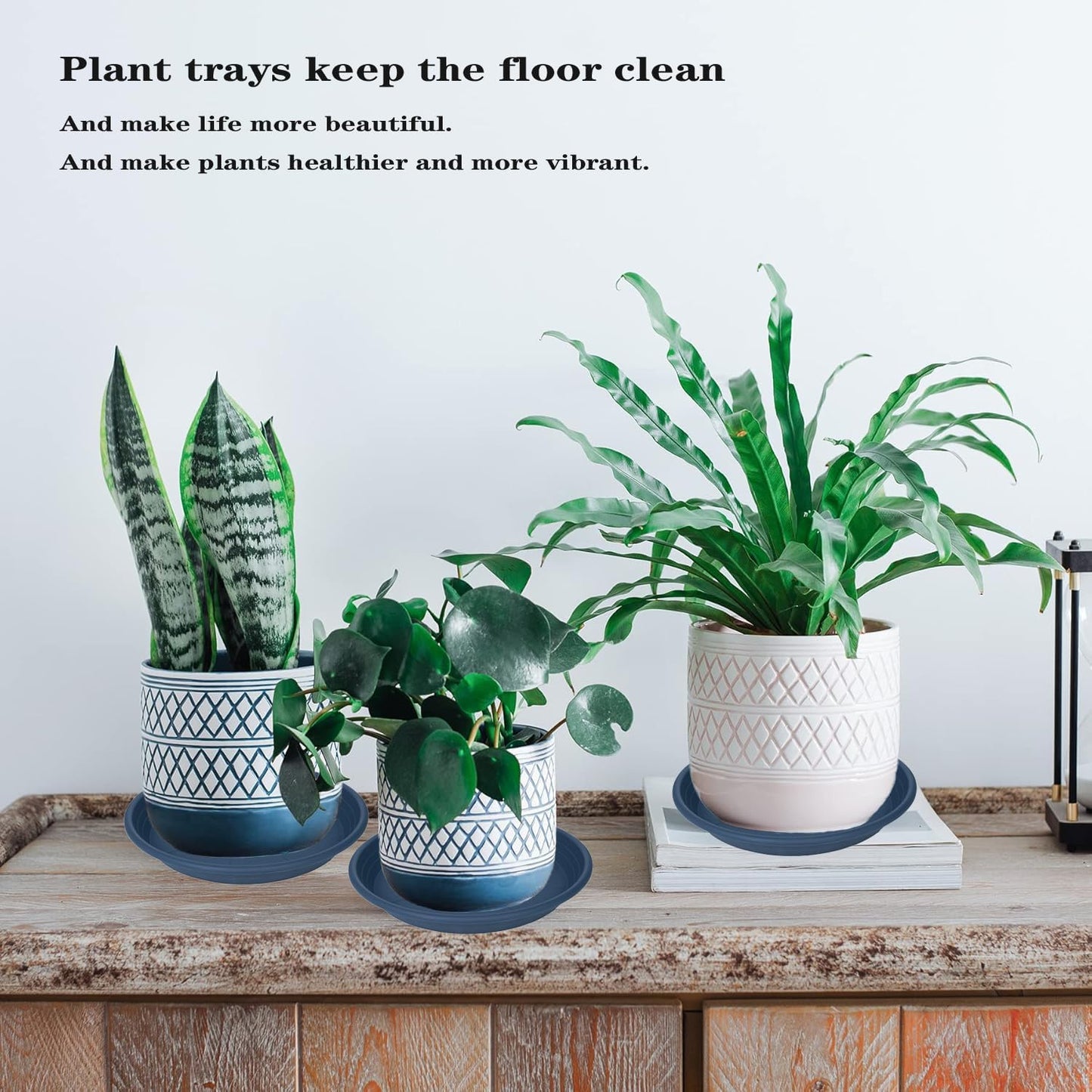 2 Pack of Plant Saucer 12 inch, 12 inch Plastic Plant Drip Trays, Heavy Duty Plant Trays for Indoors no Holes, Plant Water Tray for Planters (Blue)