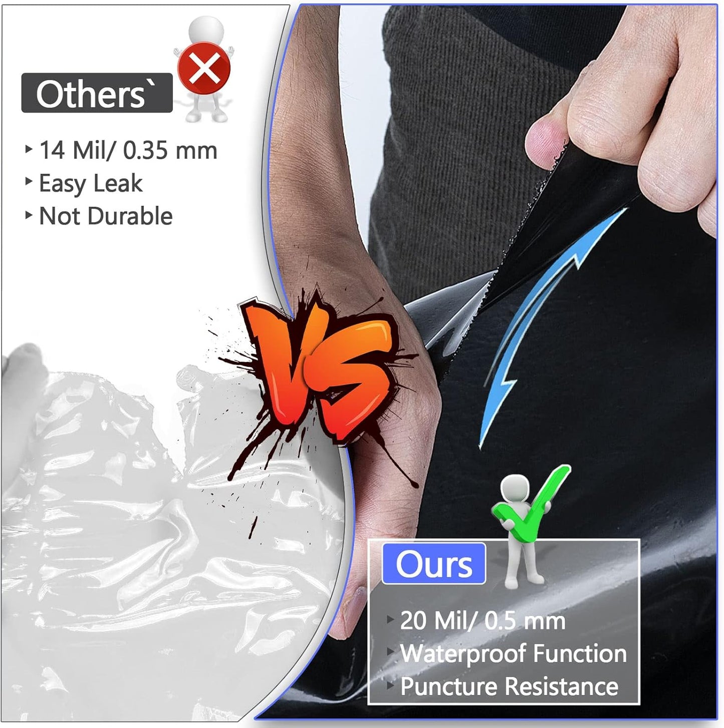 ToLanbbt Pond Liner 20 x 25.2 Ft HDPE Pond Liners, 20 Mil UV Resistant Preformed Pond Liner Easy Cutting, Pond Liner for Natural Looking Ponds, Waterfall, Koi Pondsand Water Garden (Black)