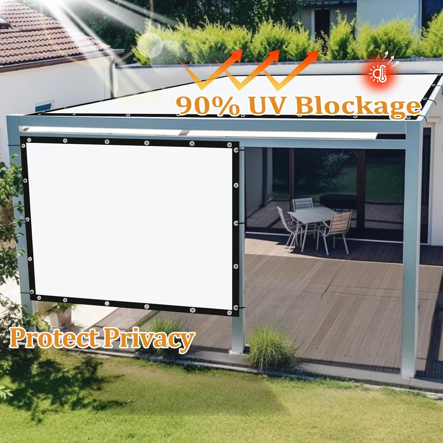 Shade&Beyond Customized Size 90% Sun Shade Cloth with Grommets, 8' X 13' Pergola Shade Cover Canopy, Mesh Tarp Sun Screens for Patio, Outdoor, Garden, Backyard GN01, White