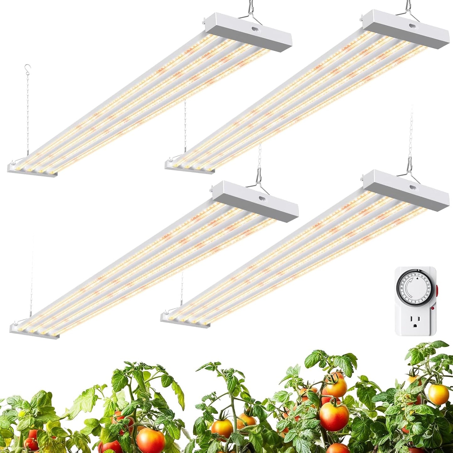 Barrina TX-L84 4FT LED Grow Light, 336W (4 x 84W), 4 Panel Wider Coverage, Full Spectrum, High PPFD, Mechanical Timer, Linkable, Hanging Light, Plant Stand with Grow Light for Indoor, Seeding, 4 Packs