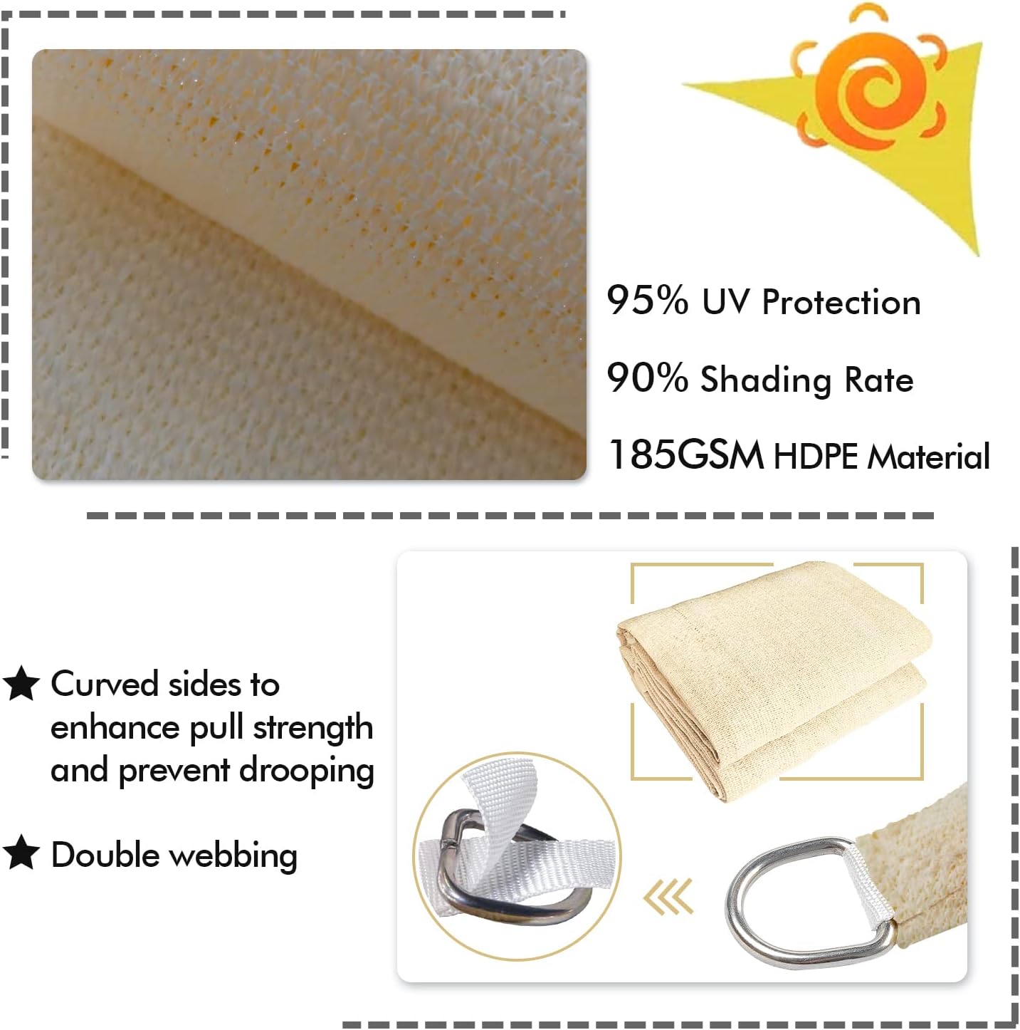 KANAGAWA 21'X24' Cream Custom Size Sun Shade Sail Rectangle UV Block Canopy Cover for Patio Backyard Lawn Garden Outdoor (Customized Available)