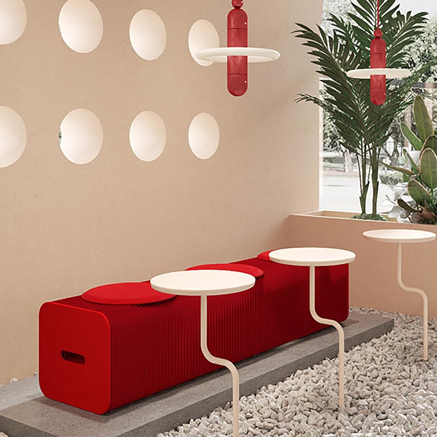 Foldable Kraft Paper Stool, Honeycomb Accordion Folding Bench, Collapsible Paper Stool for Small Spaces, Portable Footrest and Side Table for Living Room and Office,Red-30×30×300cm