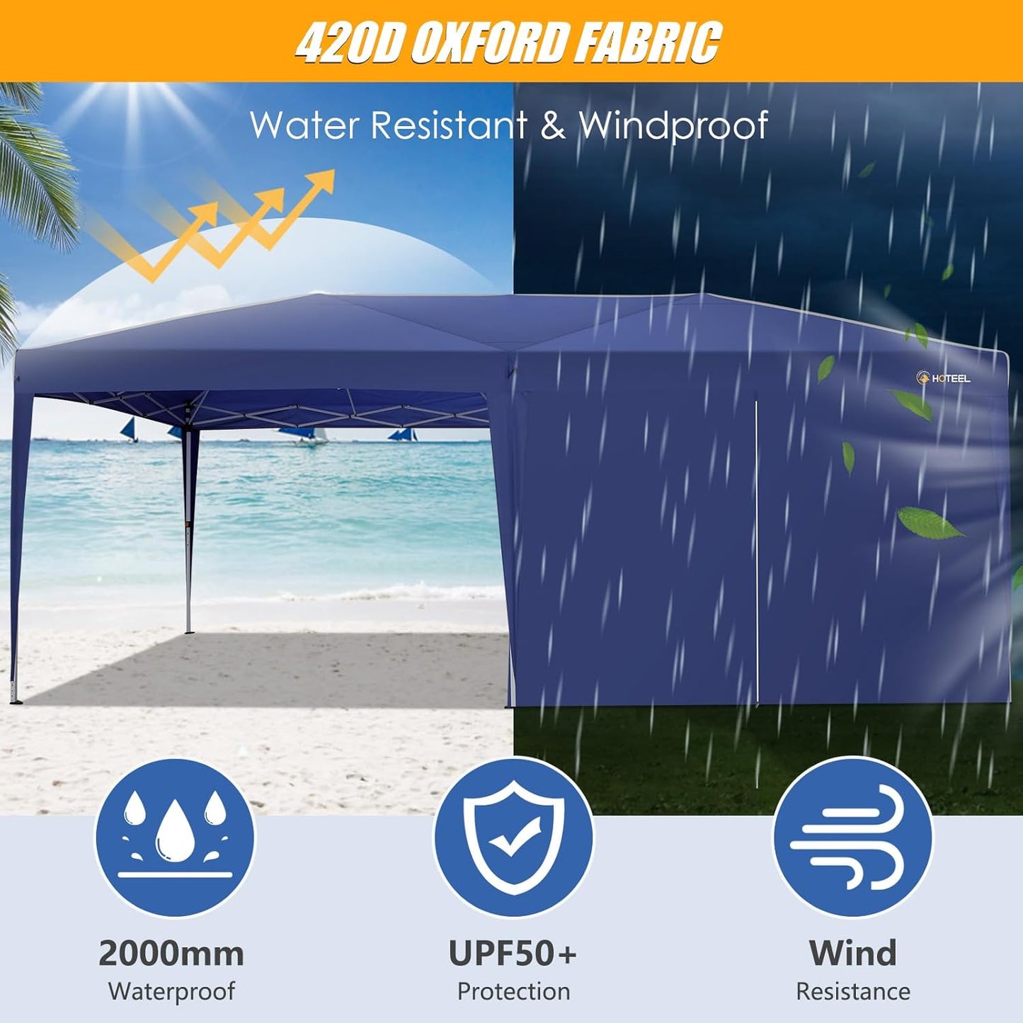 HOTEEL 10x20 Pop up Canopy with Sidewalls, One Push Outdoor Tents for Parties Waterproof Canopy Tent with Center Lock, Reinforce Rod,Easy Setup Event Tent with Sandbag for Backyard,Camping,Market,Navy