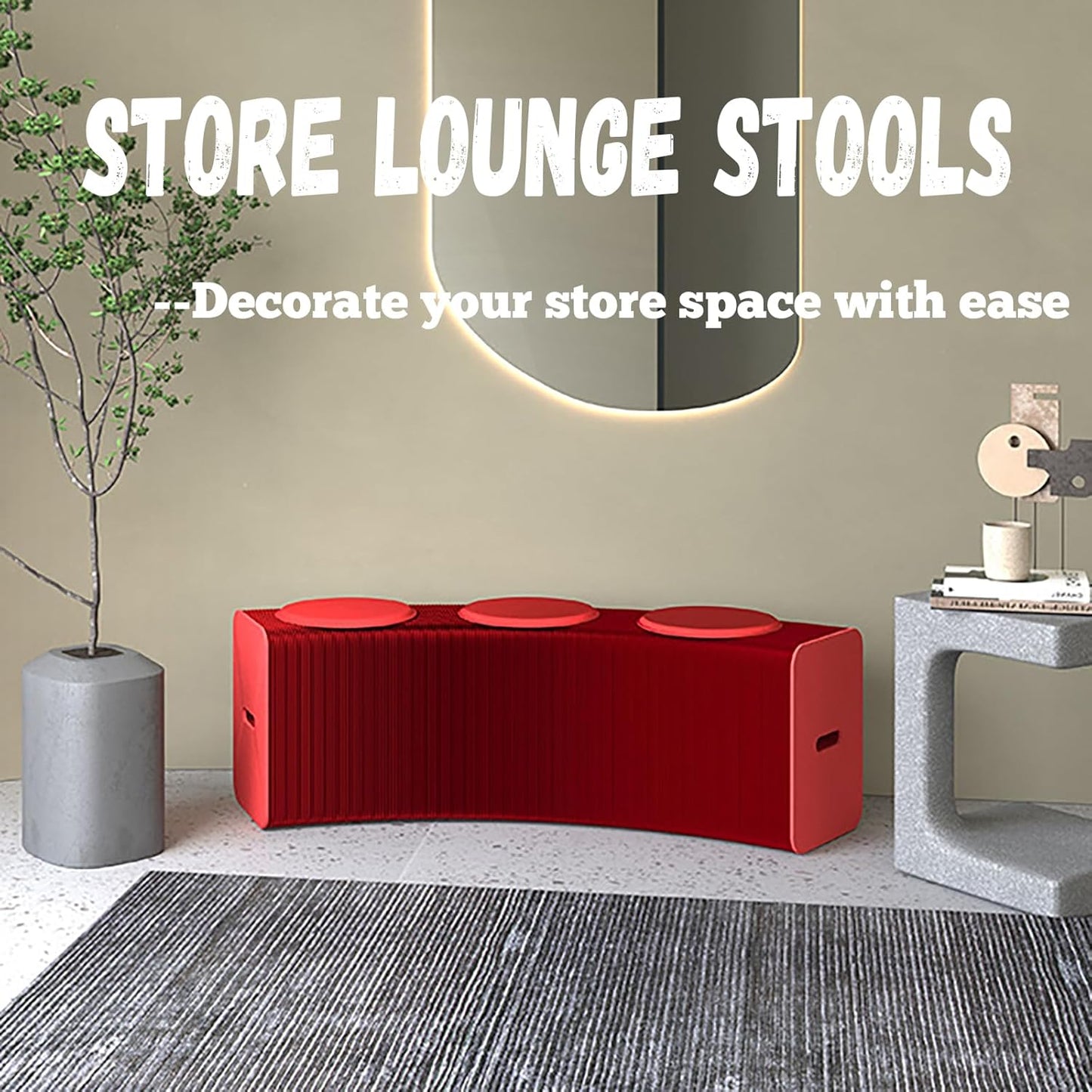 Foldable Kraft Paper Stool, Honeycomb Accordion Folding Bench, Collapsible Paper Stool for Small Spaces, Portable Footrest and Side Table for Living Room and Office,Red-30×30×600cm