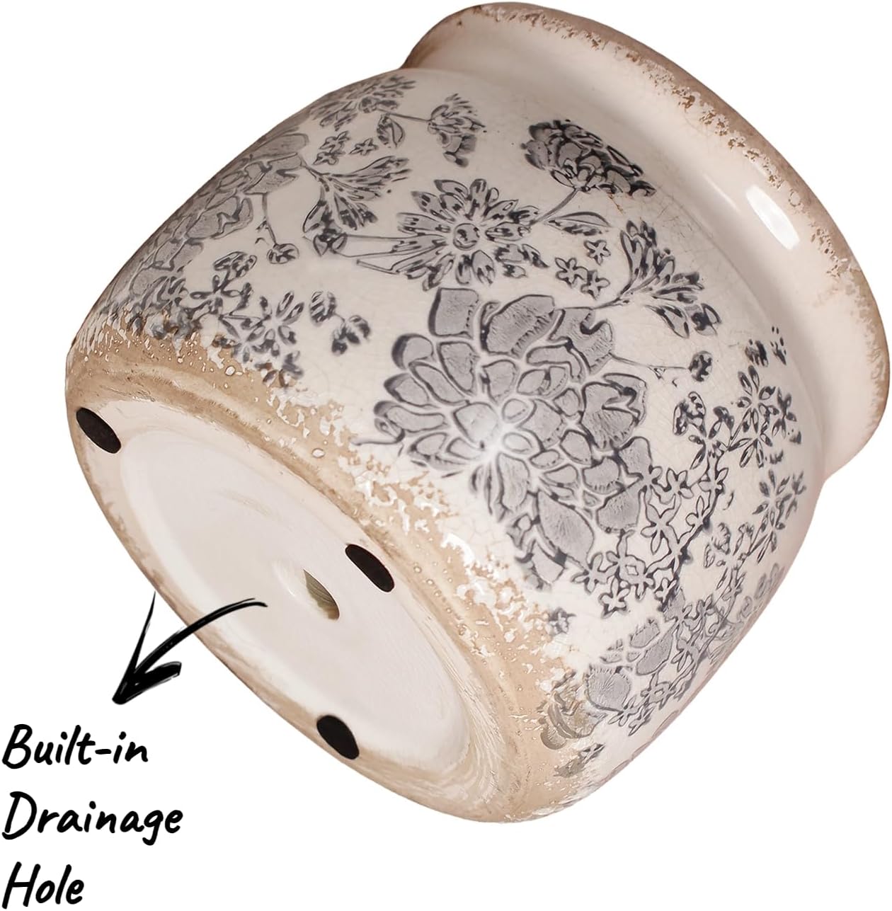 Ceramic Planters for Plants, Plant Pots with Drainage Hole, 6.29in. Flower Pots for Indoor Plants, Vintage Planters & Succulent Pots, Crackle Glaze Finish Plant Pots, Gray