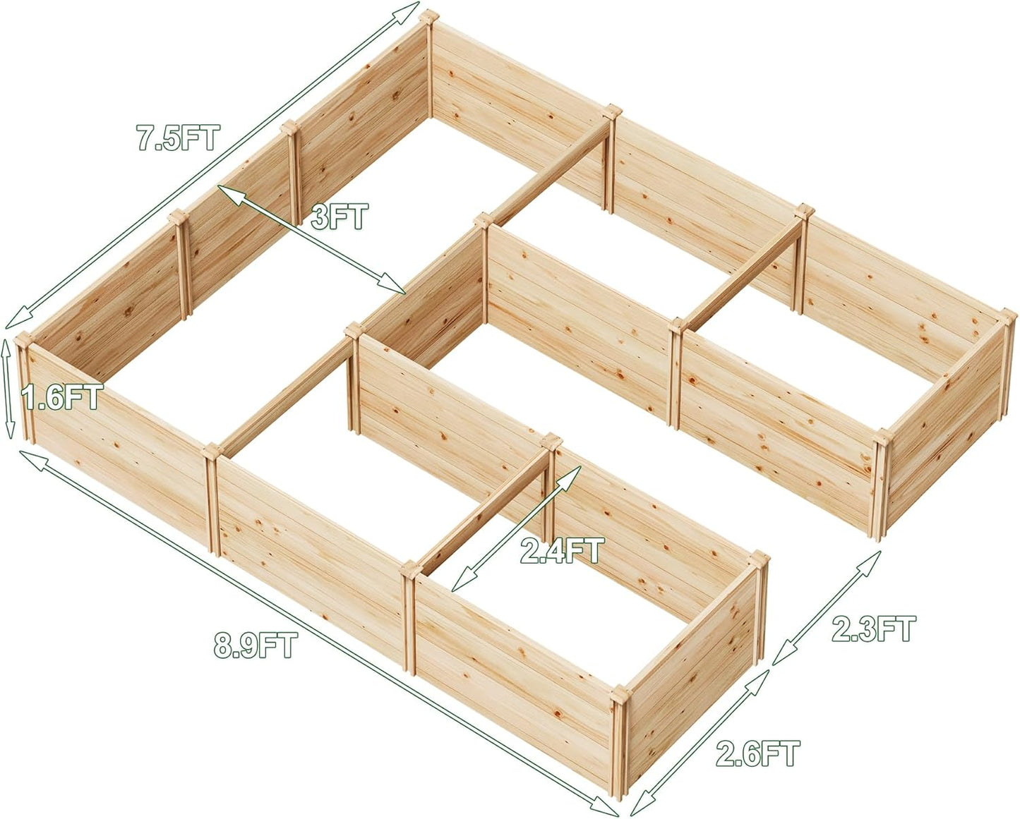 AMERLIFE U-Shaped Raised Garden Bed, 7.5Wx9Dx1.6H Outdoor Wooden Raised Garden Bed Planter with 19.6" Depth Planter Box