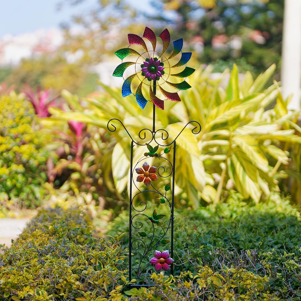 12.8” Wind Spinners Outdoor,Waterproof Wind Spinners for Yard and Garden,Kinetic Wind Spinner with Weather Vane,Yard Art Wind Sculptures & Spinners,Metal Muti-Color Pinwheels for Lawn Patio