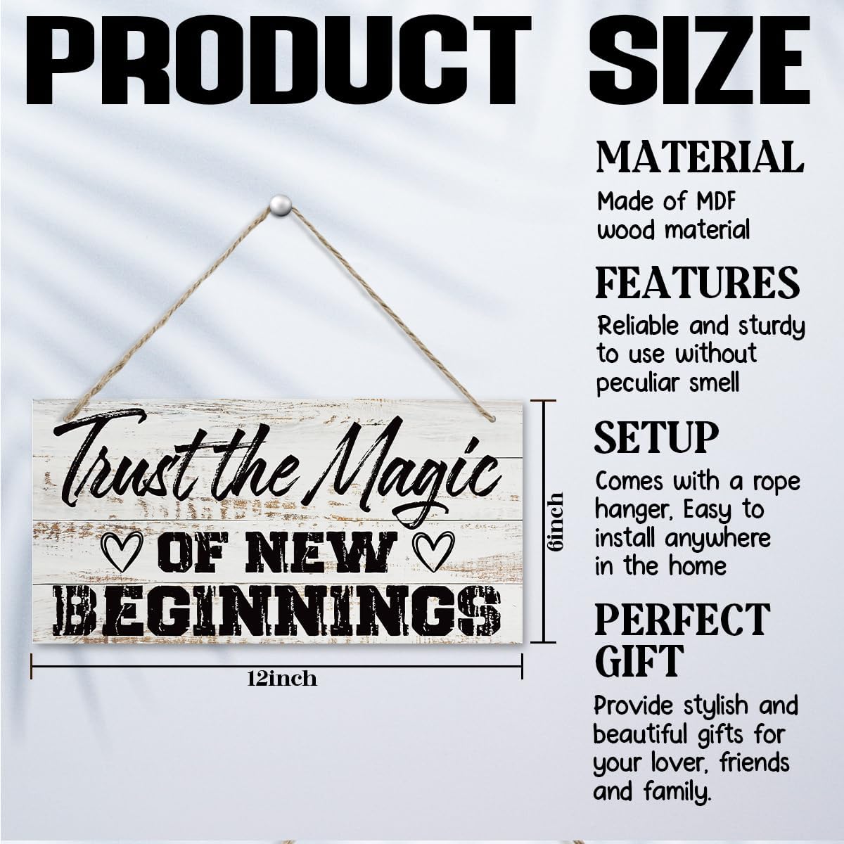 Inspirational Quote Wood Signs, Trust the Magic of New Beginning Sign, New Beginnings Gift, New Beginnings Gifts for Women, Housewarming Gift, Rustic Wooden Plaques Sign, 11.8 * 5.9 Inch