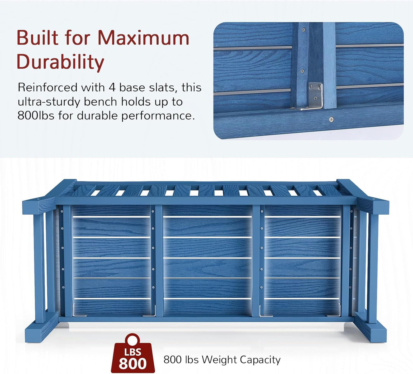 Outdoor Benches Set of 2, 2-Person All-Weather HIPS Garden Bench with 800 lbs Weight Capacity, Never Rot or Fade, Blue