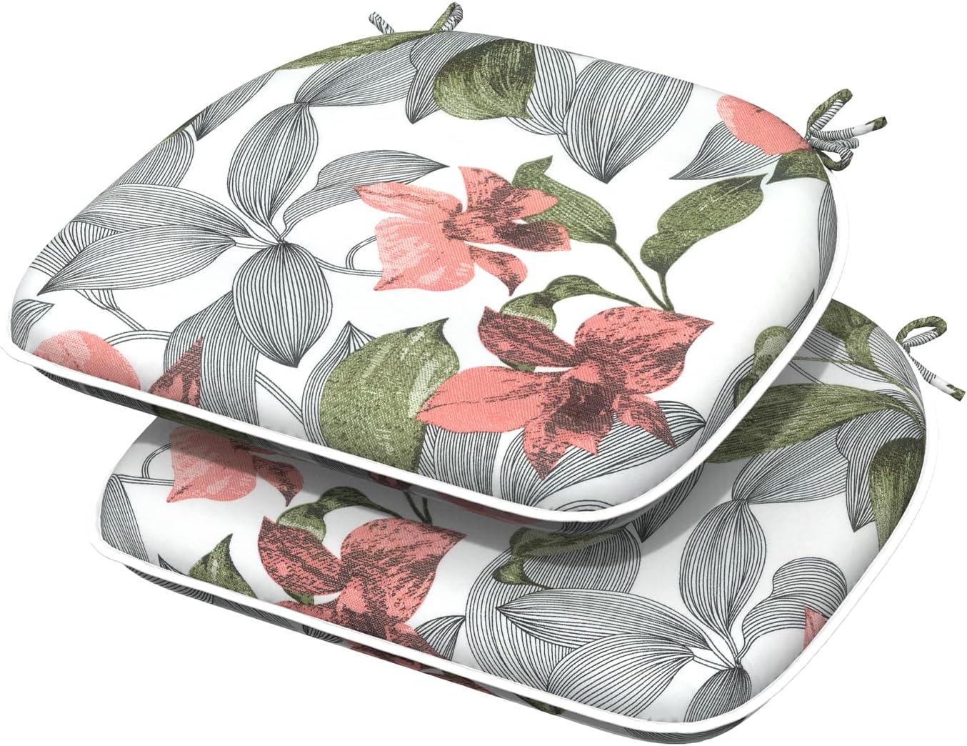 Indoor/Outdoor Chair Cushions 16x17 Inch, Patio Chair Cushions with Ties, All Weather Seat Cushions for Patio Furniture Home Garden Chair Use, Set of 2, Clemens Noir Pink