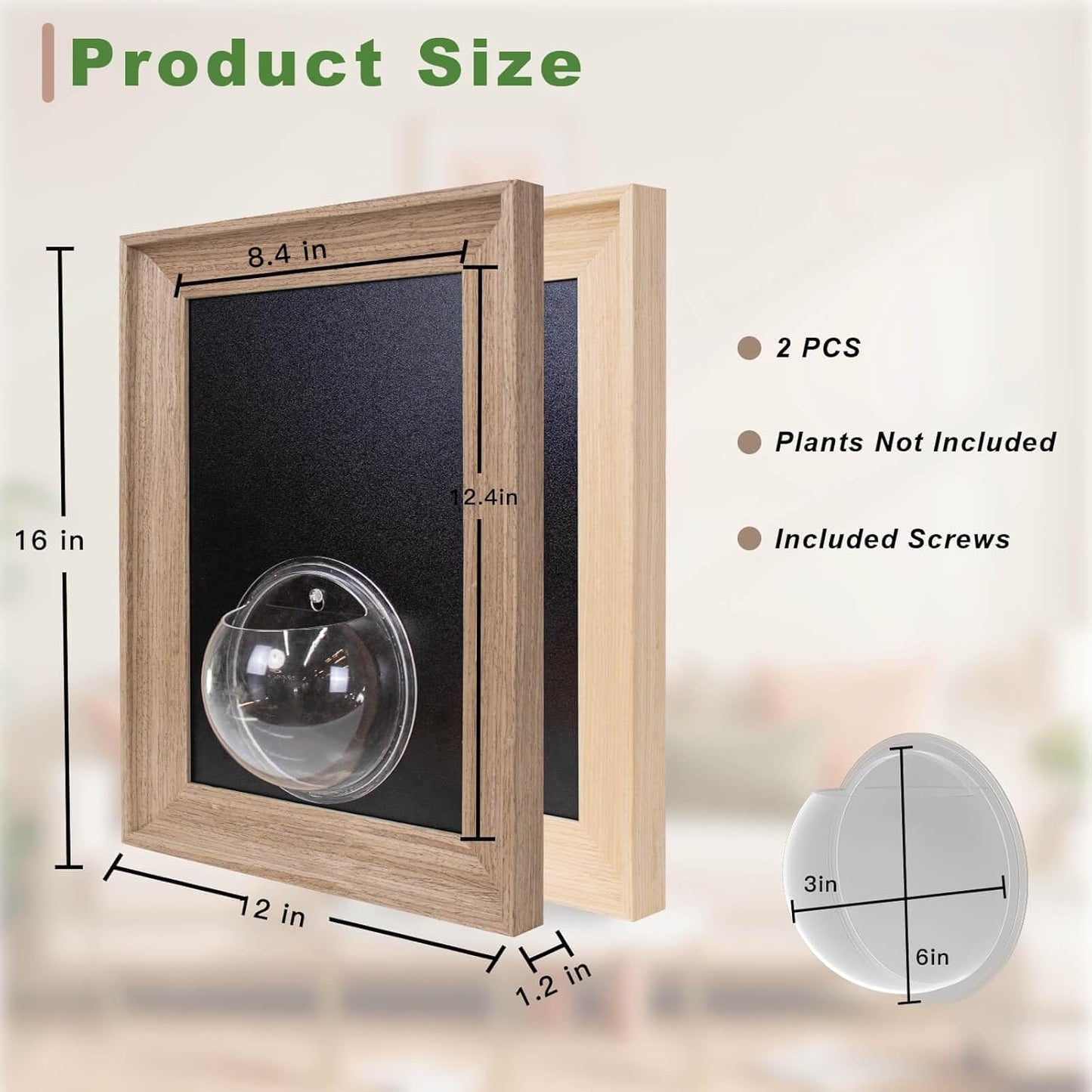 Wooden Frame Wall Hanging Planter for Hydroponic Plants，12X16 inch Wall Vase with Round Acrylic Propagation Station，Bathroom, Office, or Living Room Décor, Set of 2 Mix