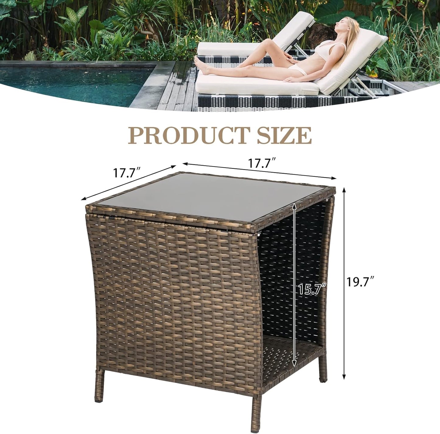 Outdoor Small Patio Table - PE Rattan Coffee Table, Wicker Side Table for Patio, Balcony & Porch, Durable & Iron Frame (1, Dark Blonde)