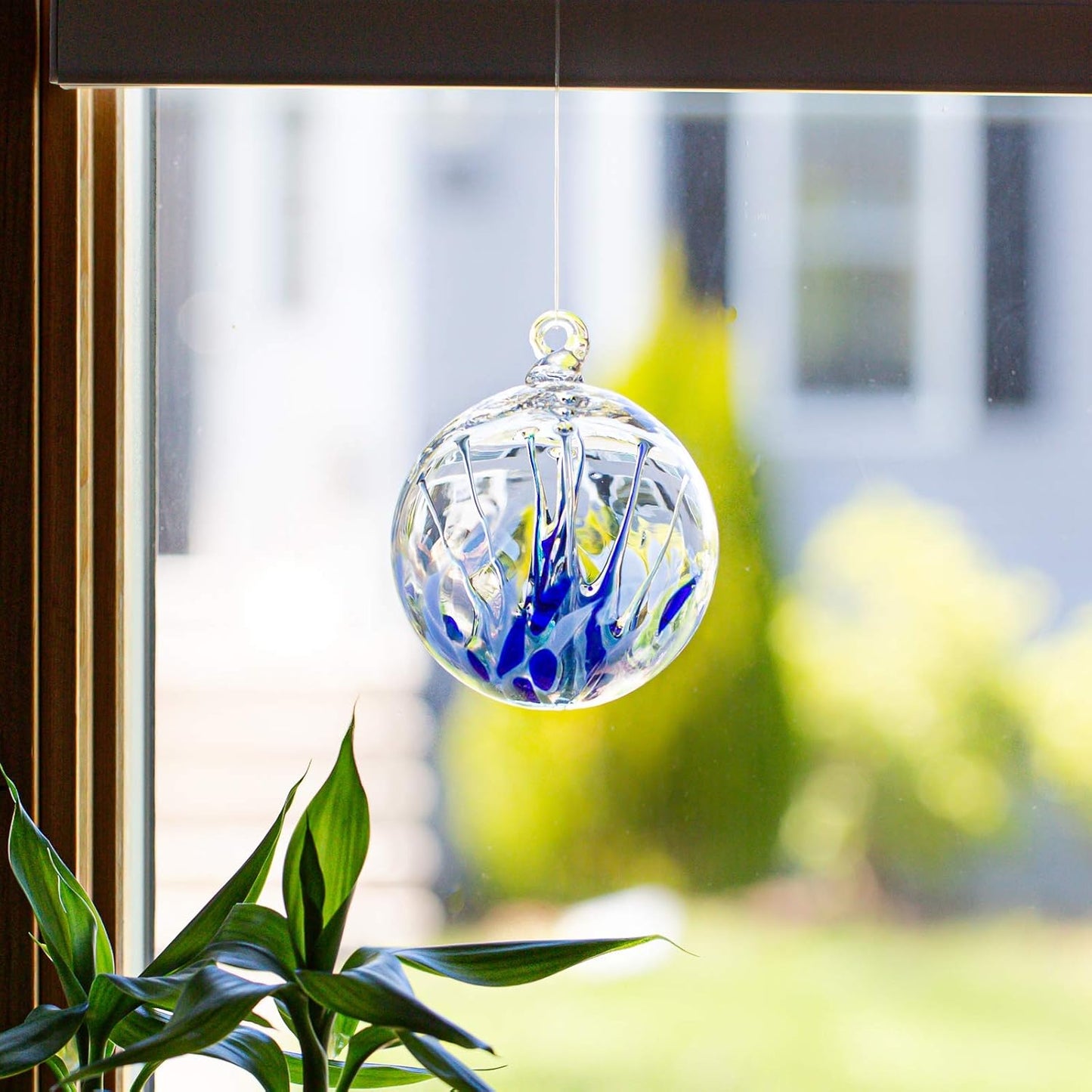 Luke Adams Handmade Glass Gazing Balls for Garden on Clearance – Hand Blown Glass Gazing Ball for Yard Décor – Decorative Garden Globe Raindrop (Blue)