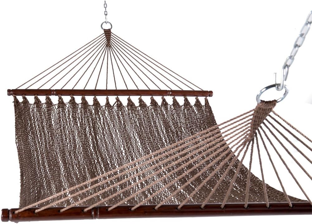 Lazy Daze Hammocks 10.5 FT Double 2 Person Caribbean Rope Hammock, Hand Woven Polyester Hammock with Spreader Bars for Outdoor Backyard Patio Poolside, 450 LBS Capacity, Brown