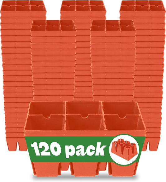 Epic Gardening Reusable Seed Starter Tray - 6 Cell/120 Seedling Starter Trays - Easy Watering, Indoor Greenhouse, Plant Starter, Gardener-Friendly for Seedlings | UV-Treated & BPA-Free - Terracotta