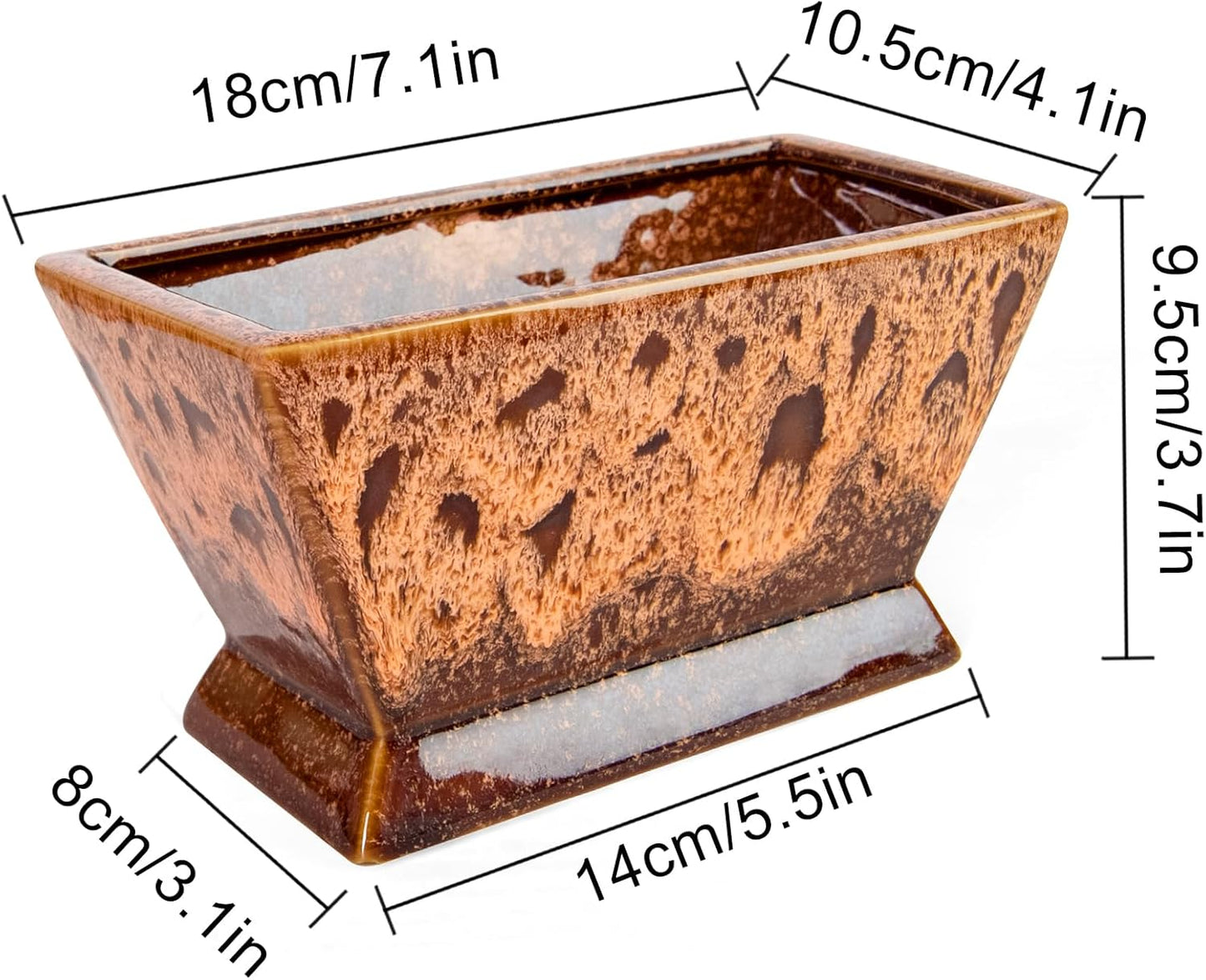 ARTKETTY Succulent Pots - 7 Inch Large Plant Pot with Drainage, Shallow Ceramic Bonsai Pots Succulent Planters for Indoor Outdoor Plants, Modern Cactus Planter Decorative Home Office