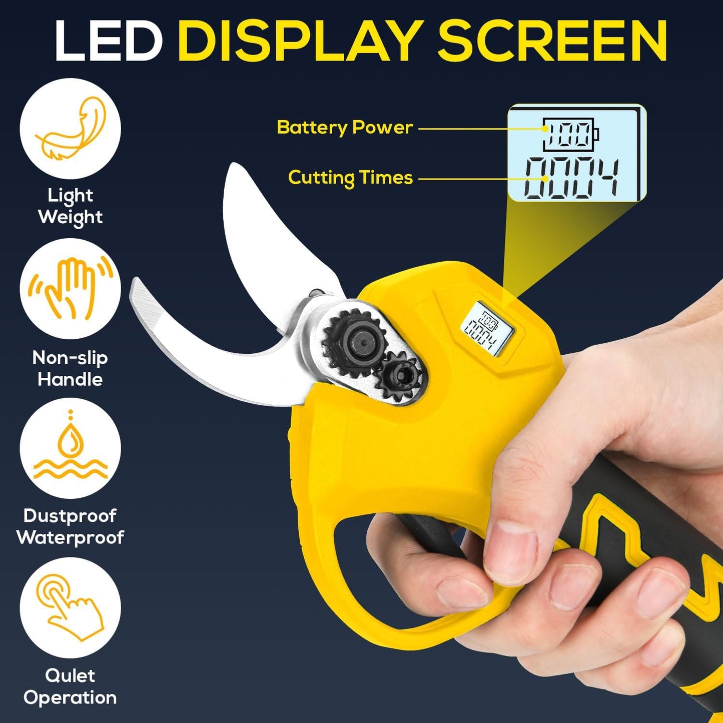 Electric Pruning Shears, Cordless Electric Scissors with 2 PCS Rechargeable 48V 2.0 Ah Batteries & 2 Blades, 1.6" Cutting Diameter Pruning Shears Garden Tool for Tree Trimming Branch Cutter(Yellow)