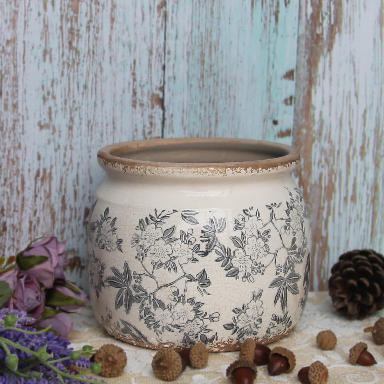 Ceramic Planters for Indoor Plants, Plant Pots with Drainage Hole, 6.29in. Flower Pots for Indoor Plants, Vintage Planters & Succulent Pots, Crackle Glaze Finish Plant Pots, Rustic Grey