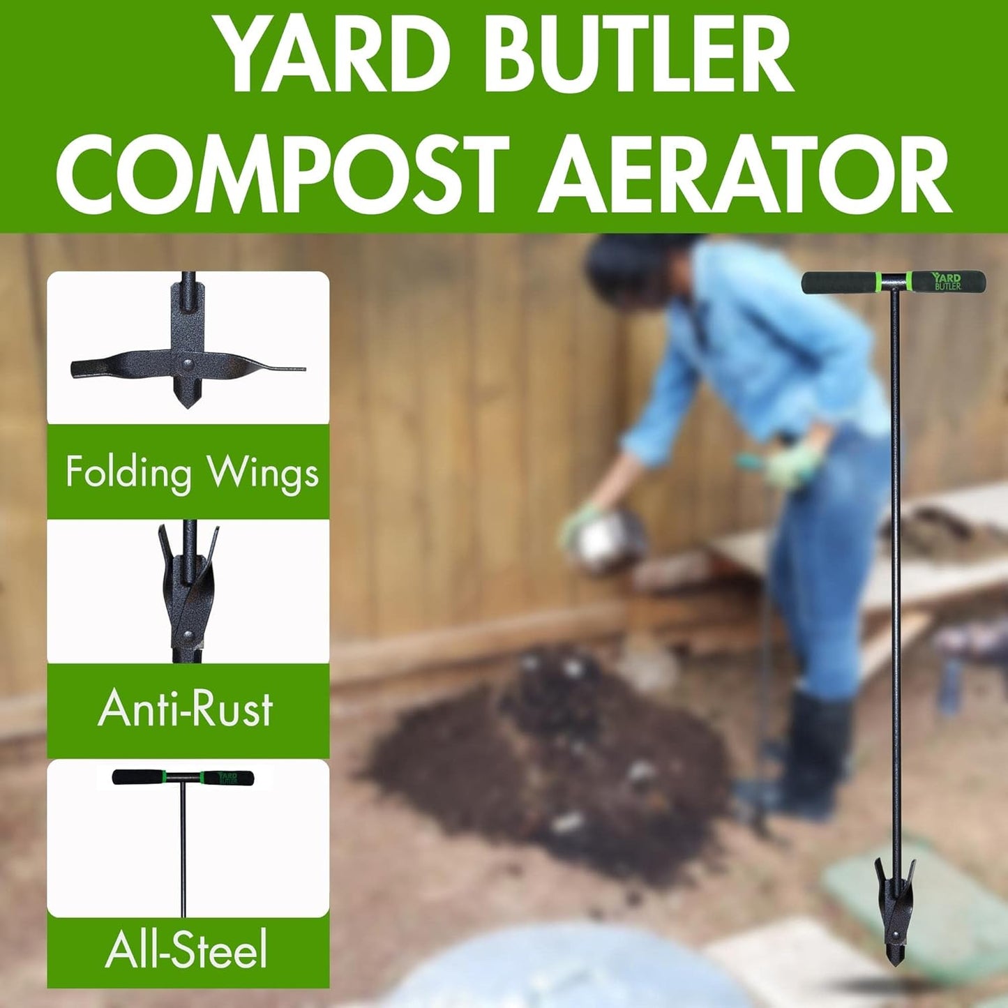 Yard Butler Aerators - Durable for Easy Lawn Care & Healthy Growth - Prevent Lawn Damage by Breaking Up Compaction - Ergonomic Gardening Tool, Compost Aerator