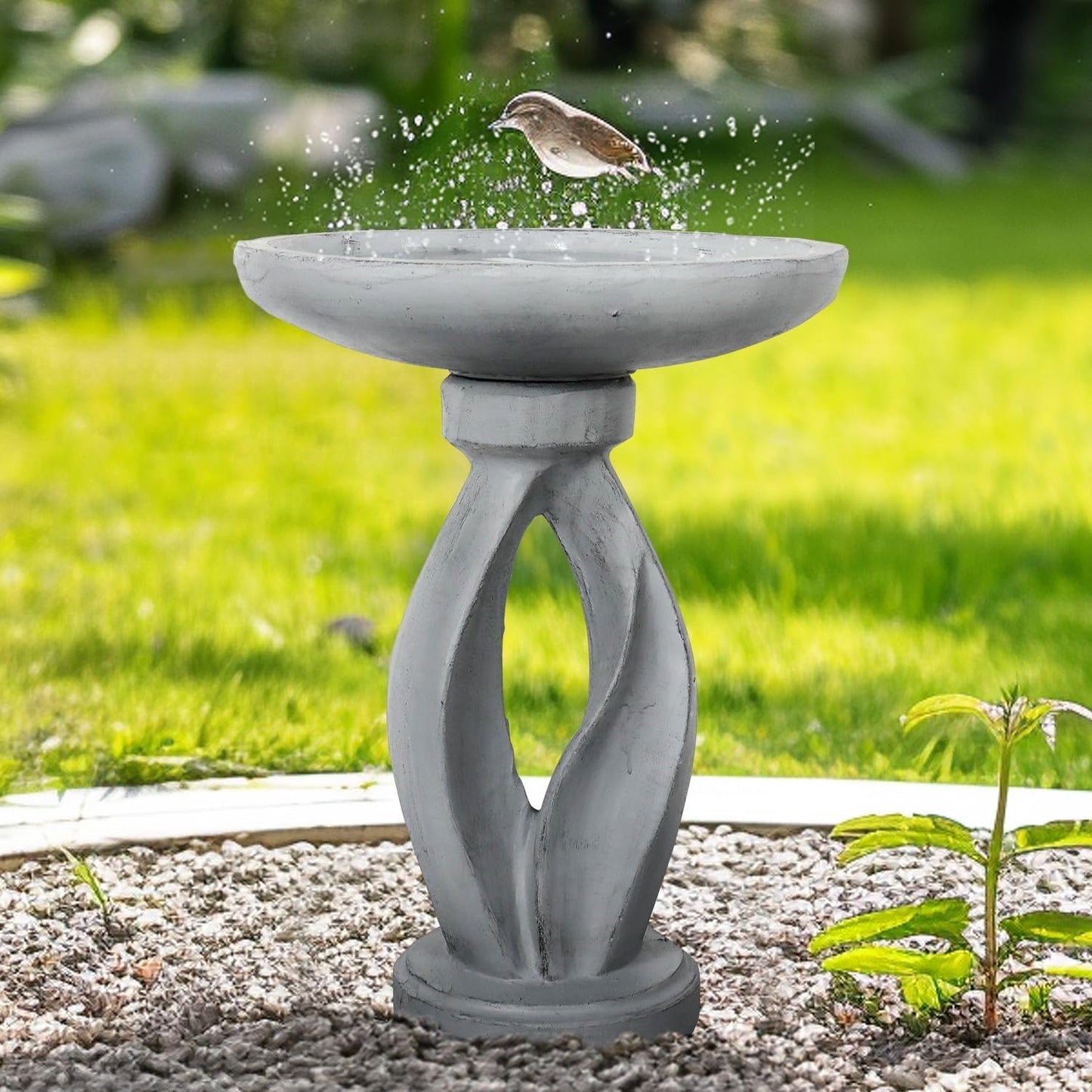 SunJet 21.8 Inch Heigh Modern Concrete Bird Bath – Sleek & Minimalist Design, birdbath Sturdy & Elegant, Enhances Garden, Patio, Yard, Lawn Décor
