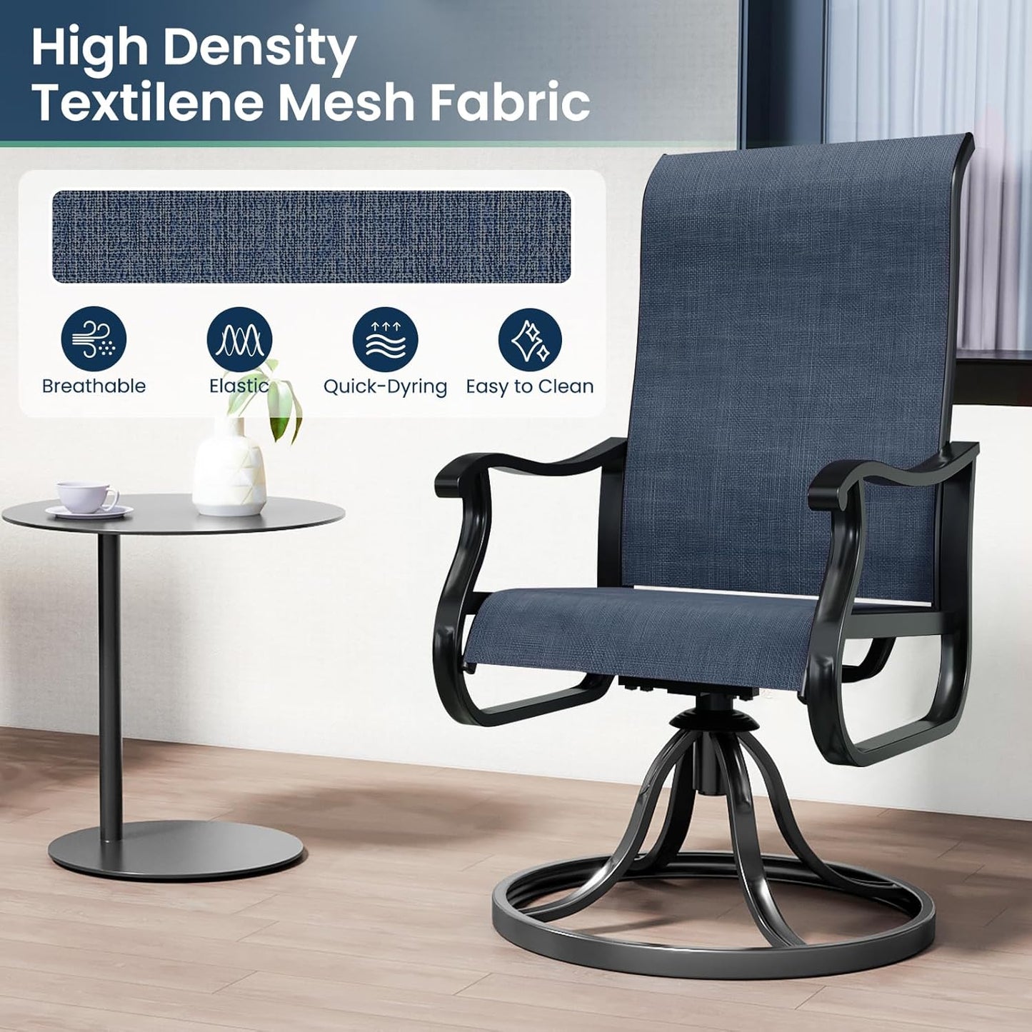 Amopatio Patio Swivel Chairs Set of 6, Outdoor Swivel Rocker Dining Chairs with All Weather Textilene High Back & Metal Frame, for Backyard Deck Lawn Garden, Navy Blue